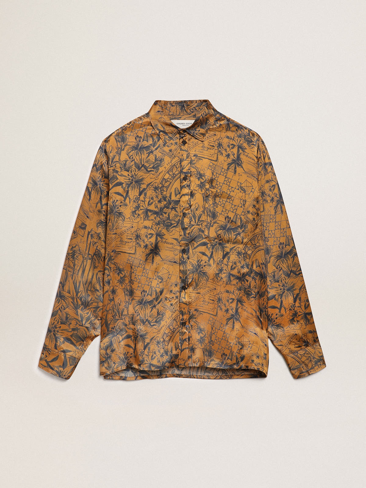 Men's golden brown shirt with notebook print - 1