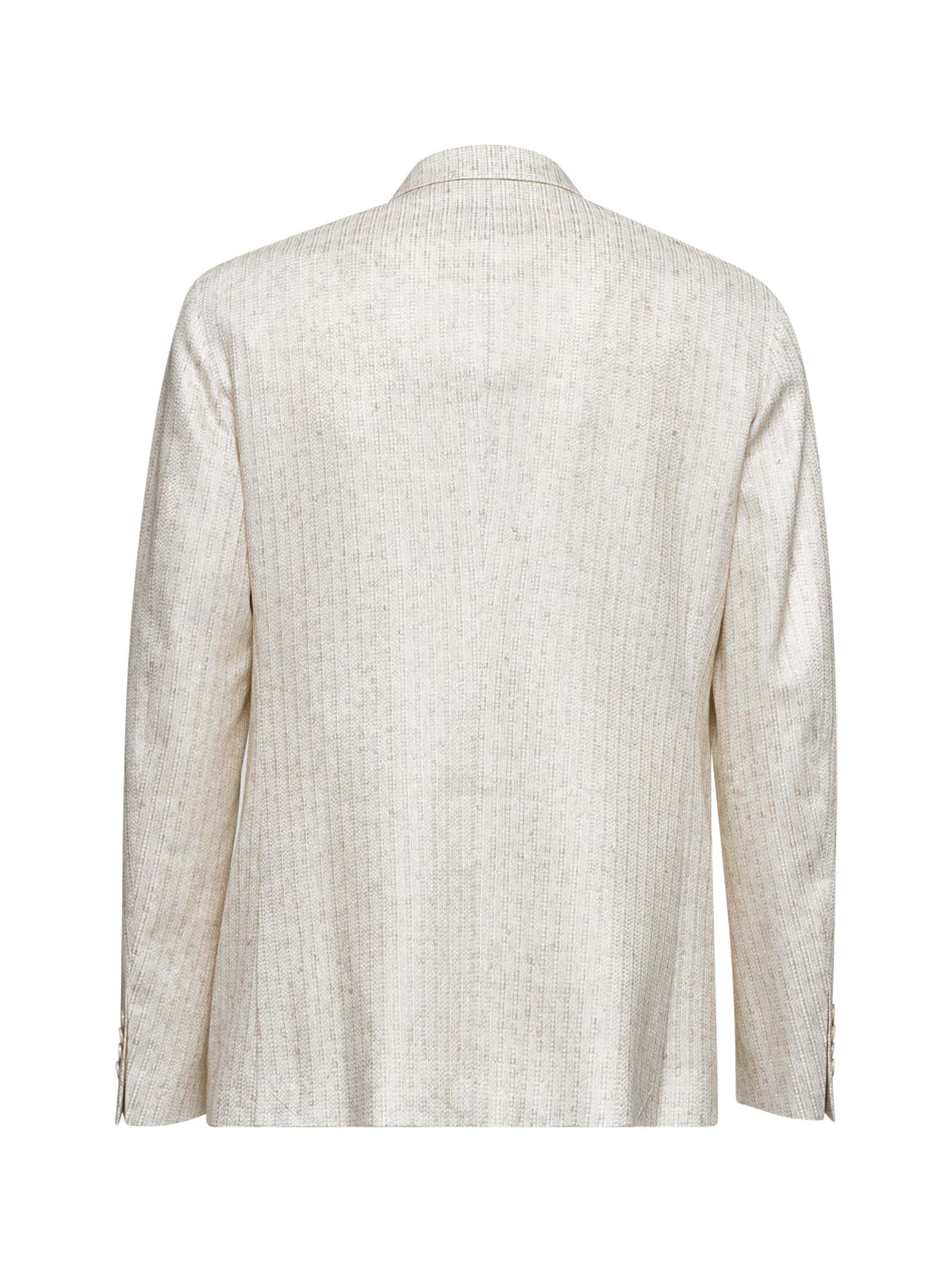 Beige jacquard jersey single-breasted blazer - 2