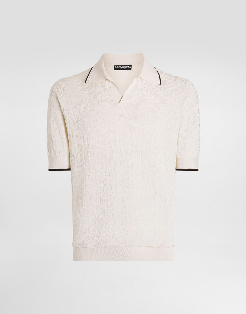 Silk polo shirt with allover logo 1