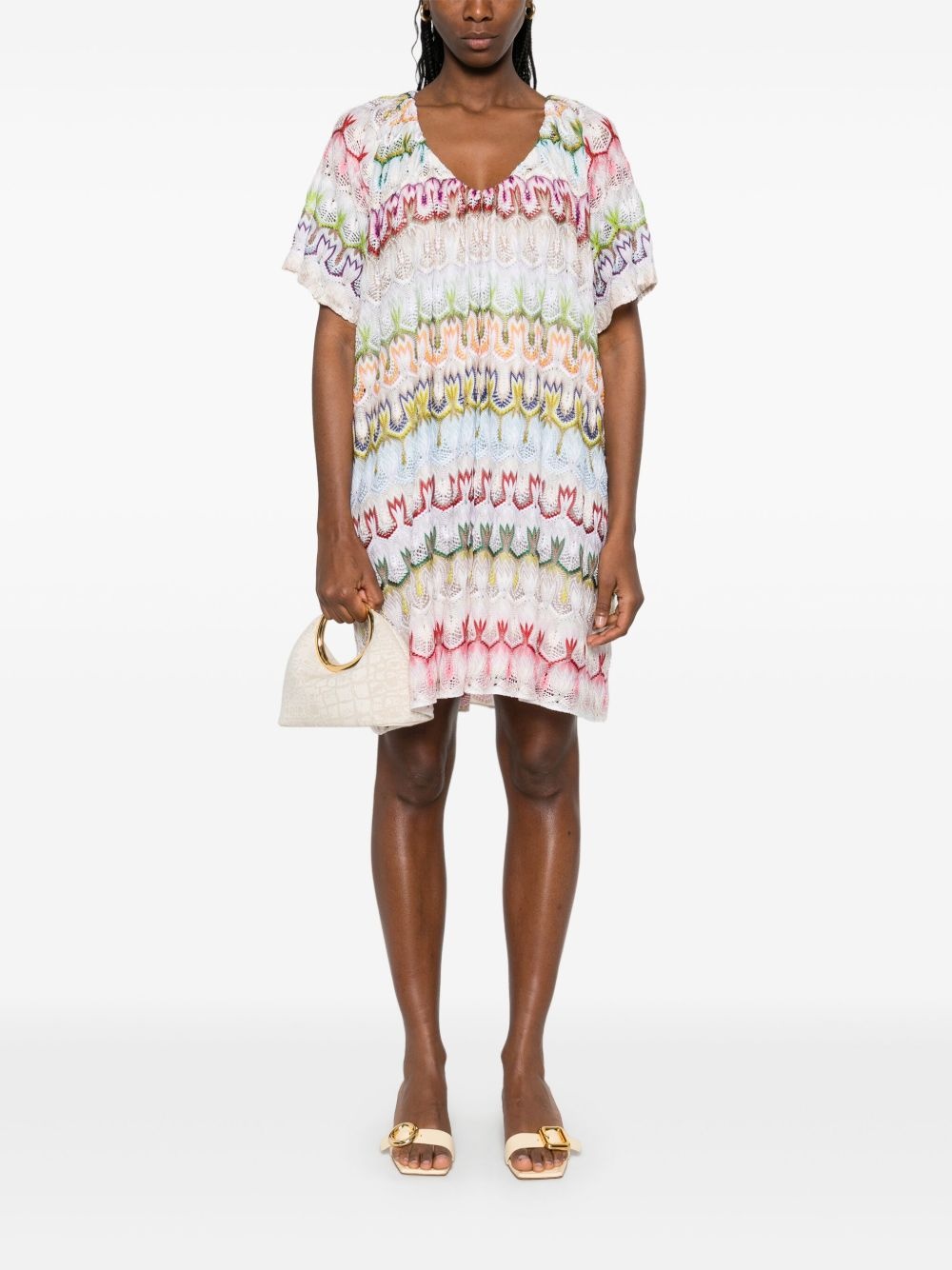crochet-knit mini dress - 2