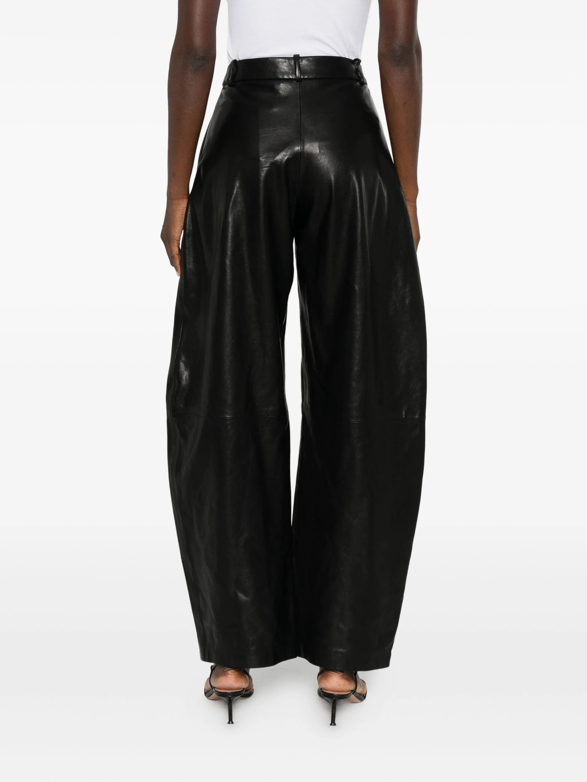 leather wide-leg trousers - 4