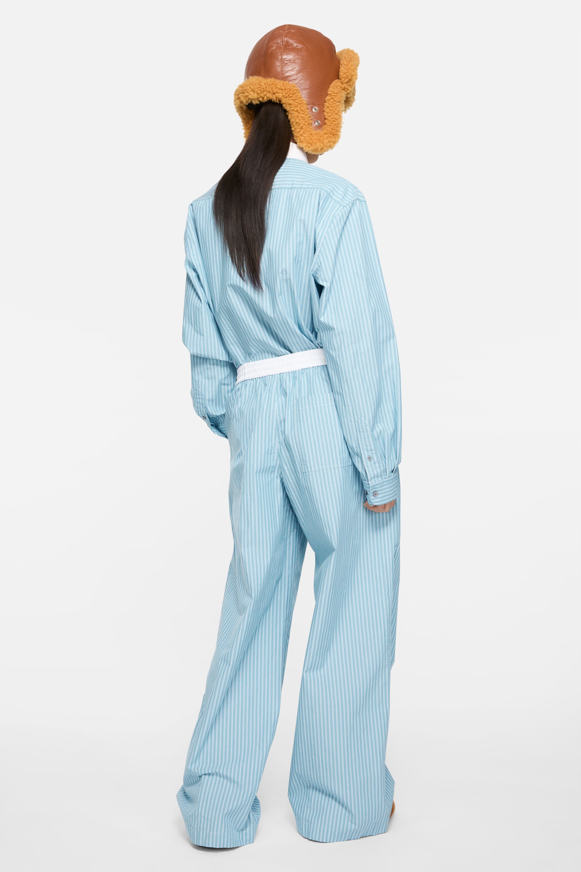 Striped cotton trousers - Turquoise blue - 3