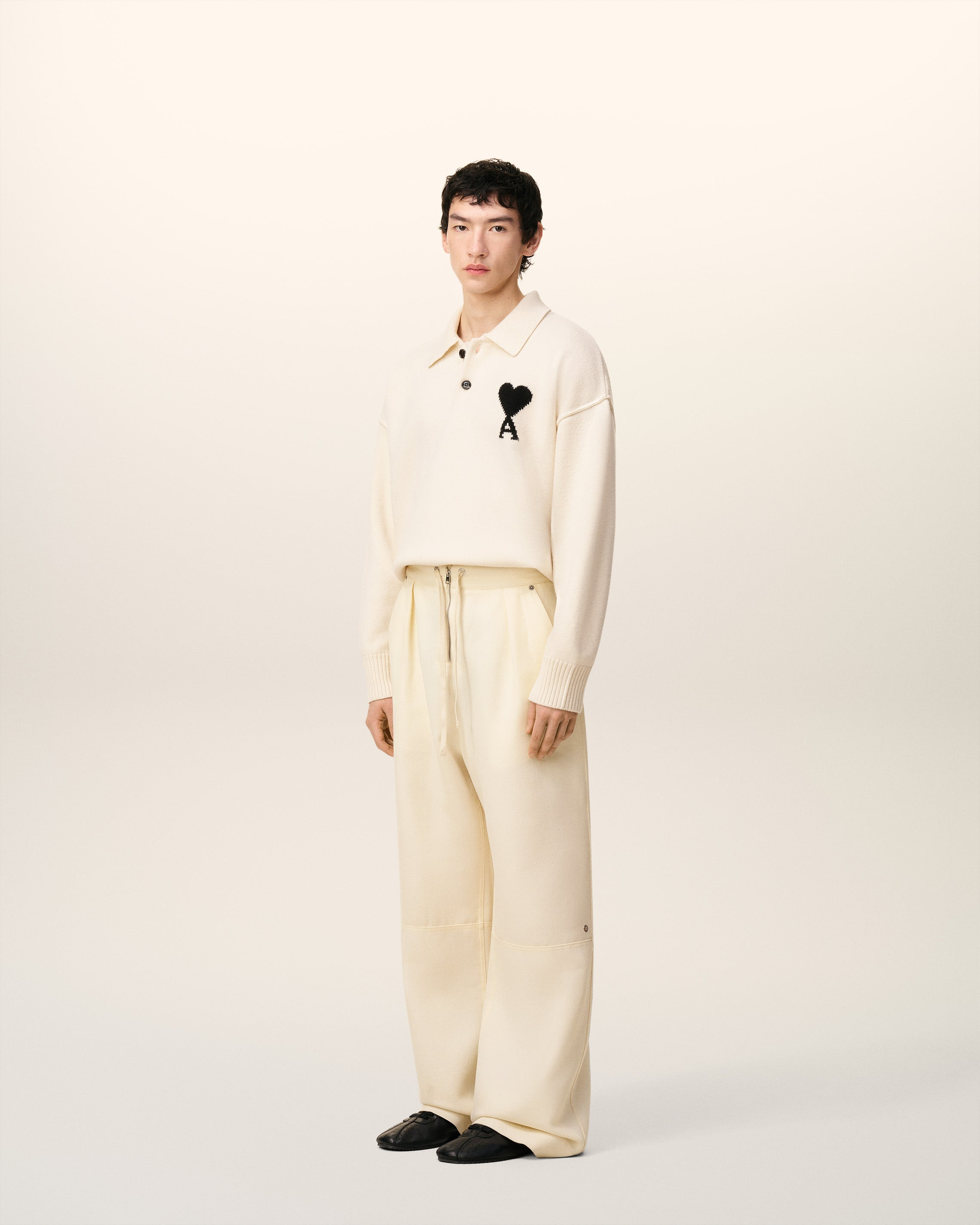 WHITE WOOL ZIPPED TROUSERS - 6