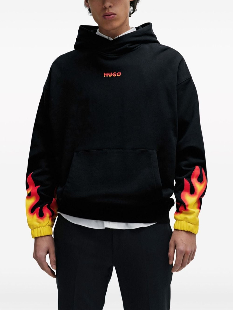 HUGO flame-print cotton hoodie outlook