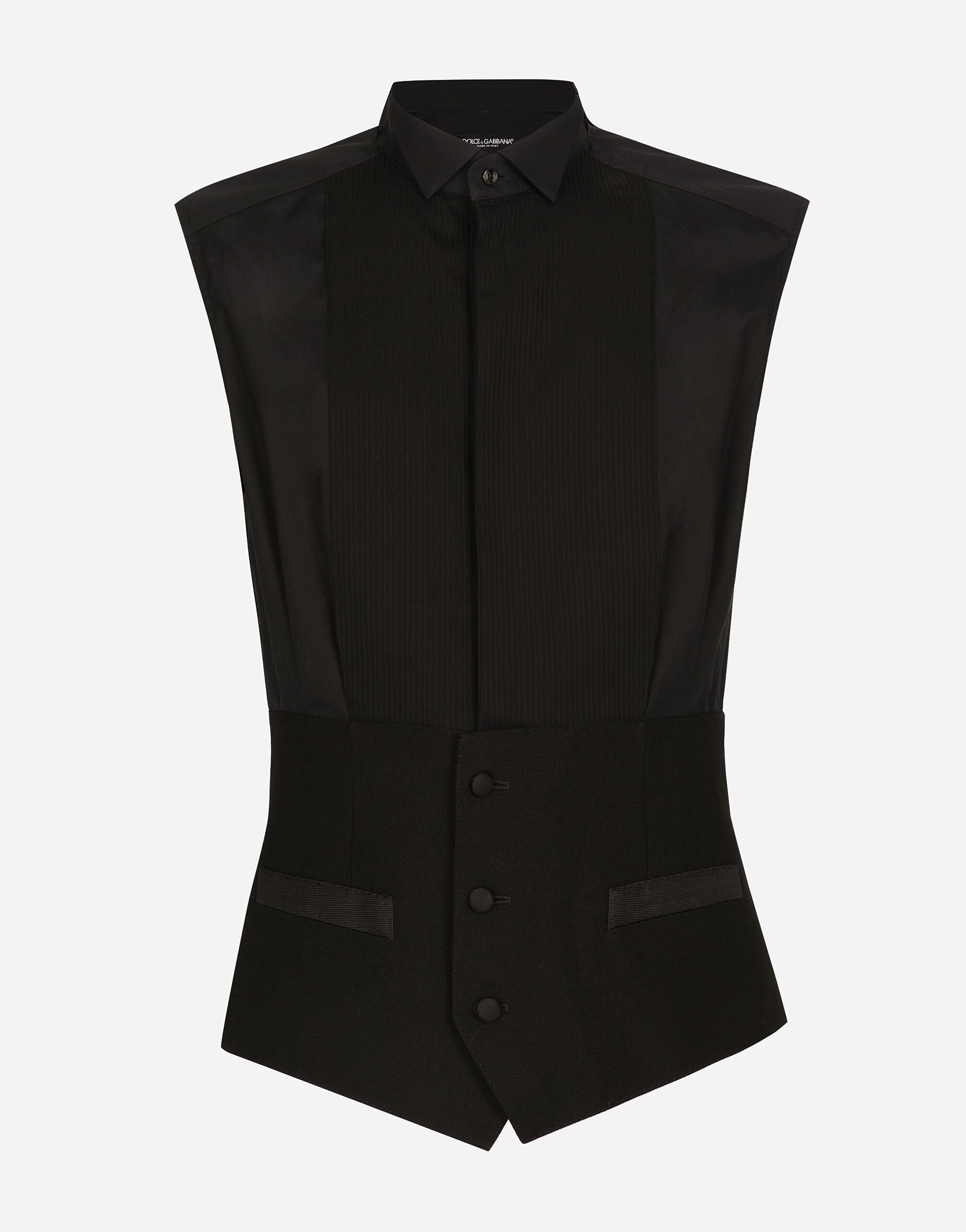 Sleeveless cotton tuxedo shirt - 1