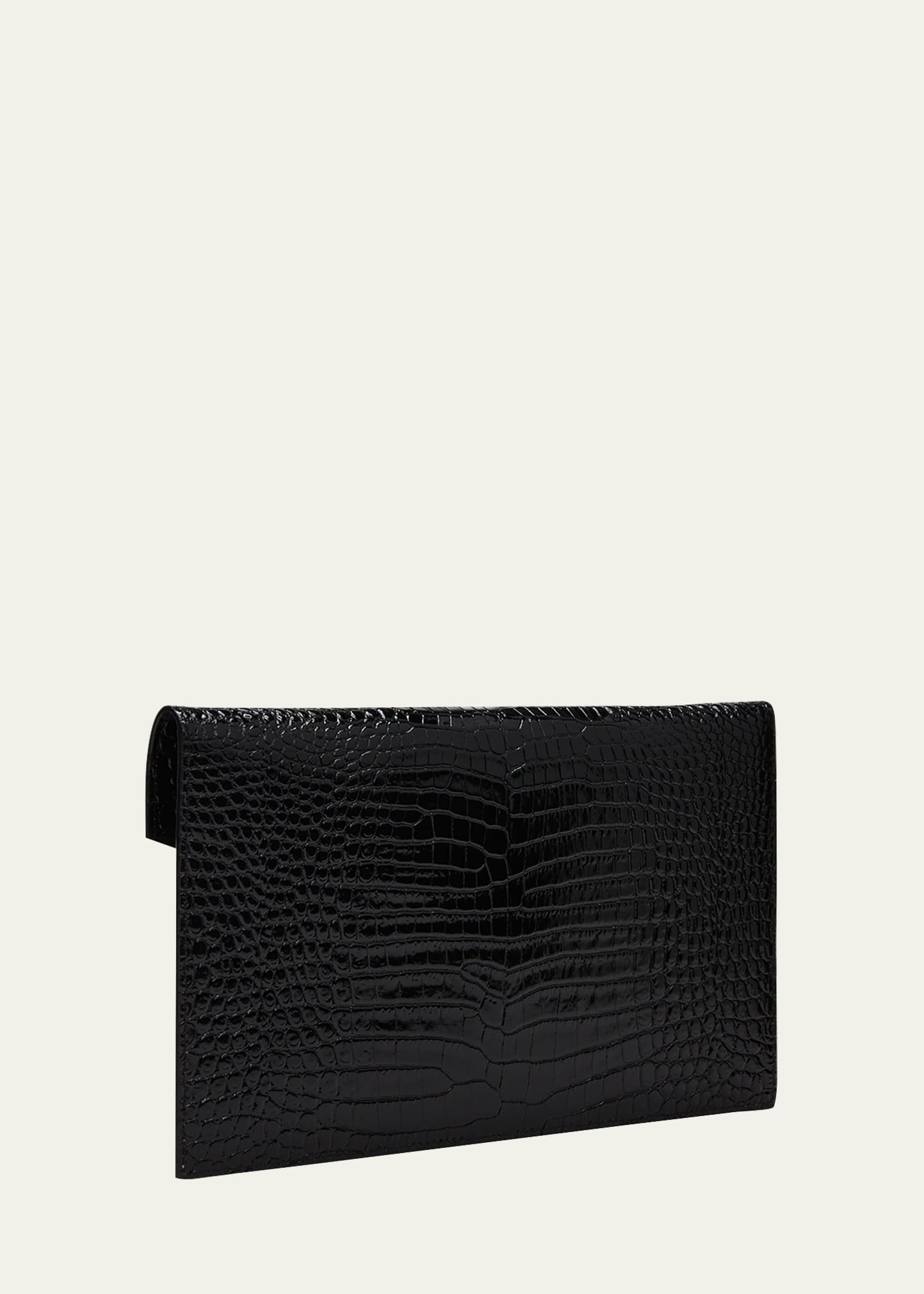 Uptown Crocodile-Embossed Pouch Bag - 3