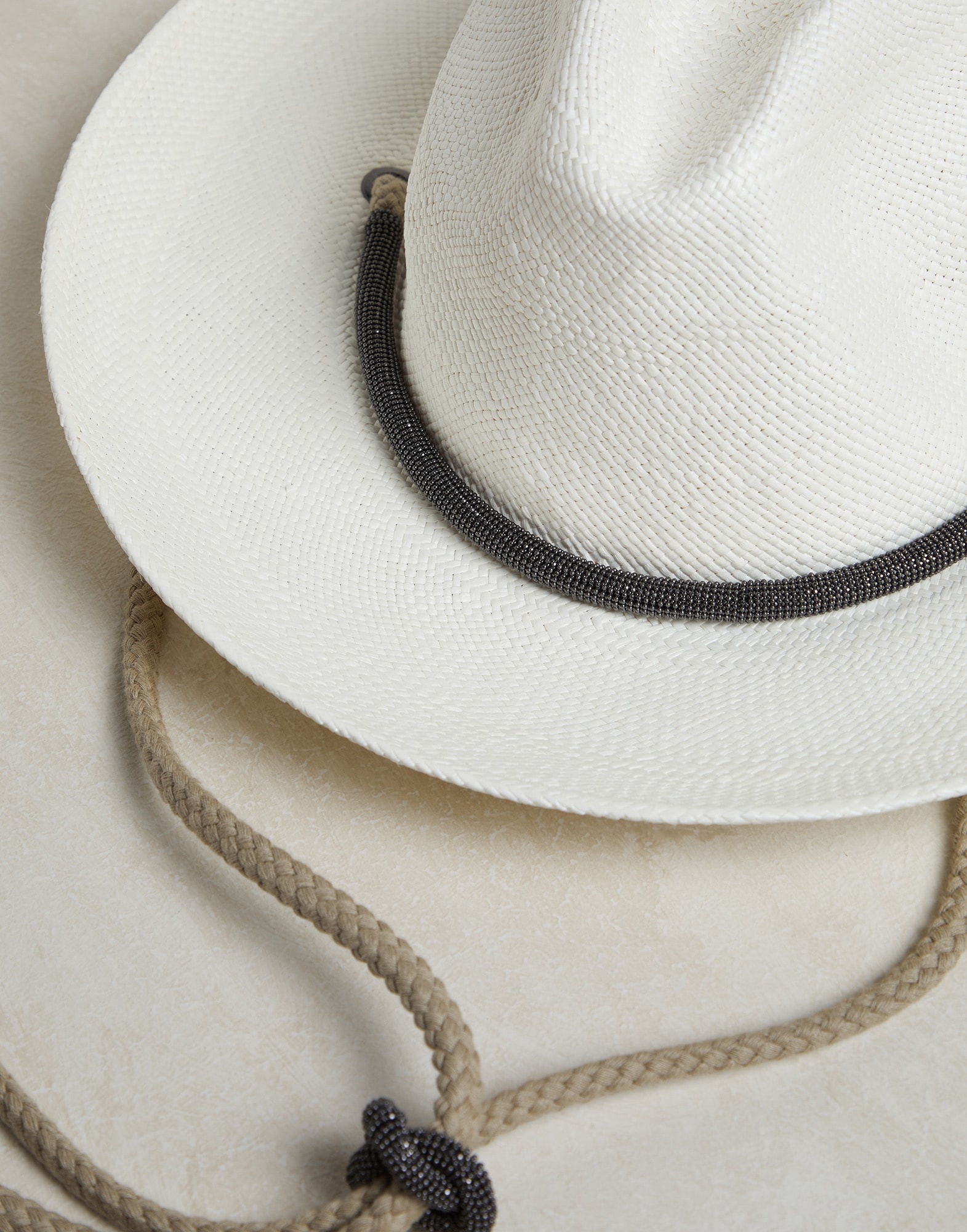 Straw fedora with linen and monili rope string - 2