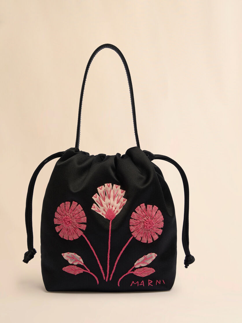 BLACK SATIN SCRUNCHIE SMALL DRAWSTRING BAG - 5