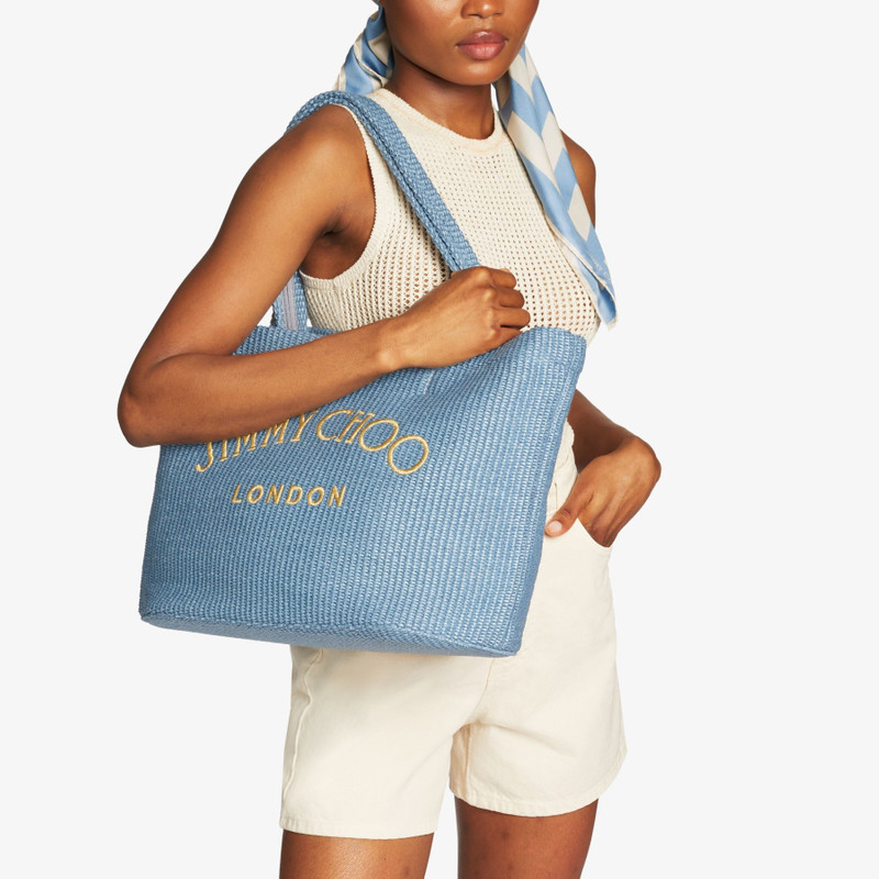 JIMMY CHOO Beach Tote 
Smoky Blue Raffia Tote Bag with Jimmy Choo Embroidery outlook