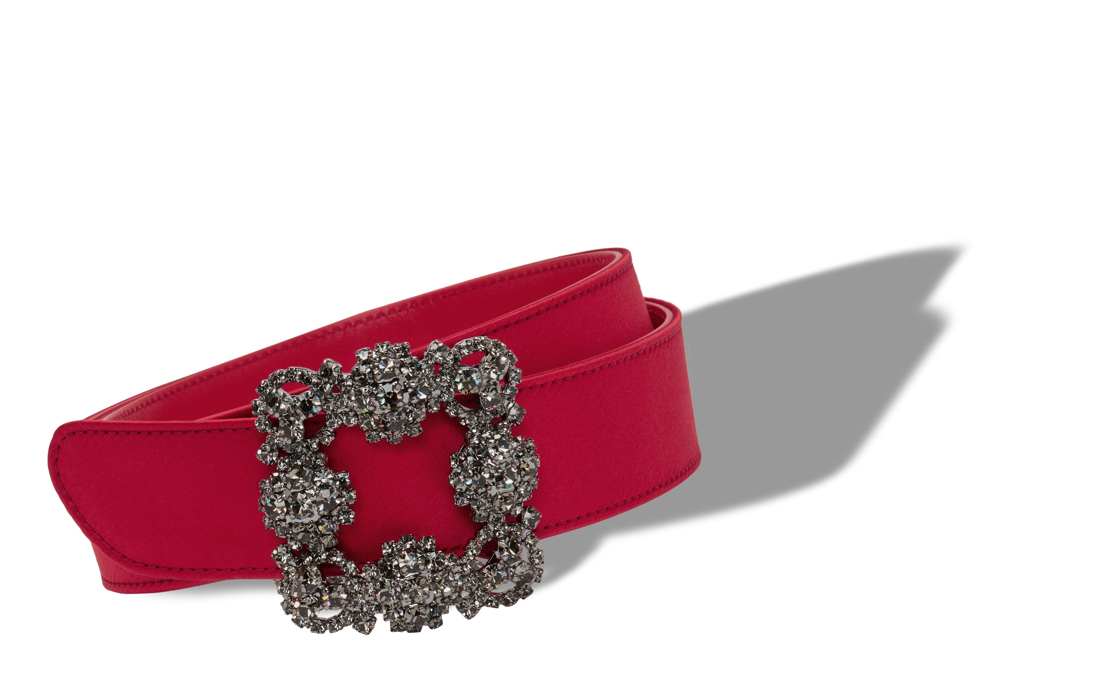 Red Satin Crystal Buckled Belt - 2