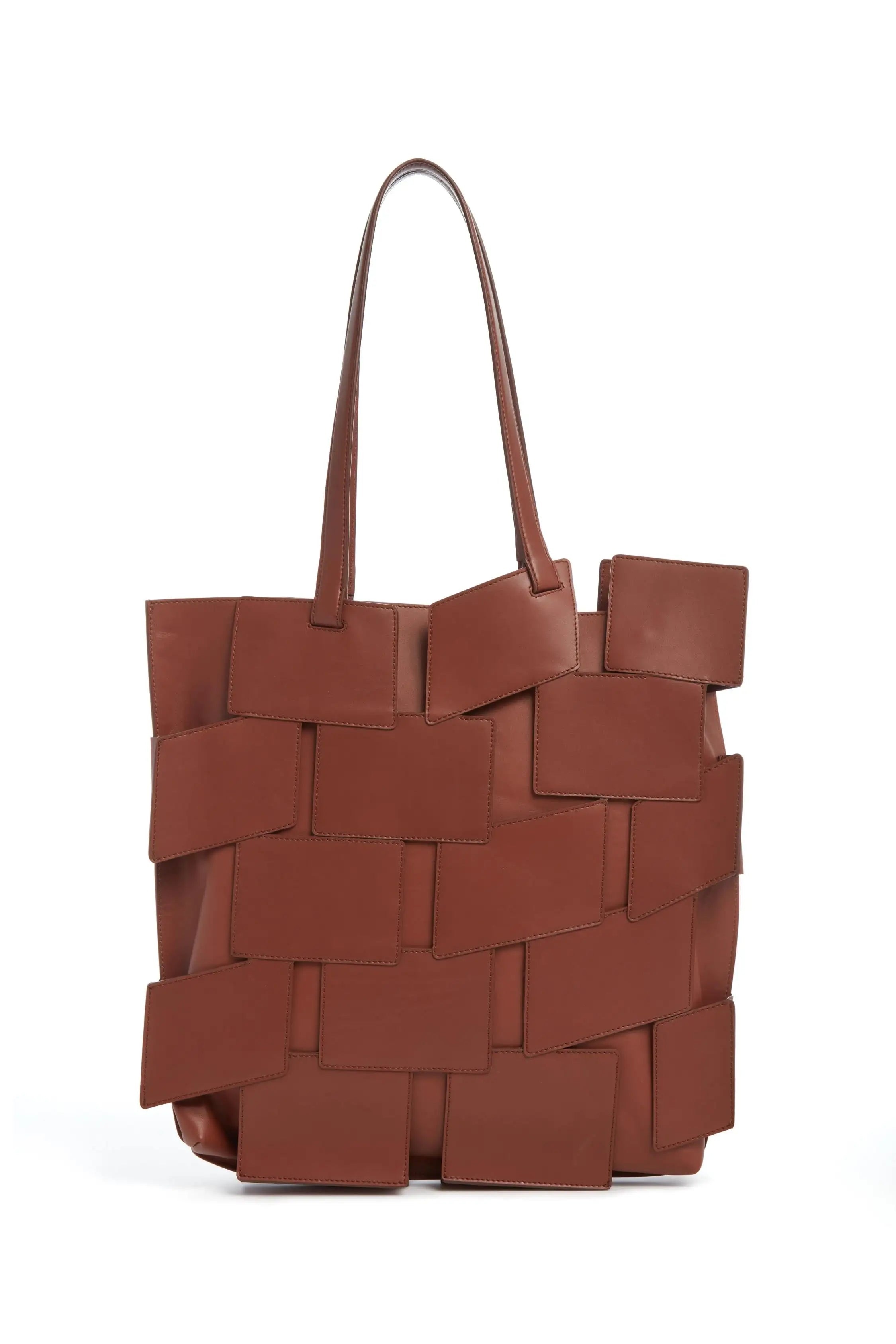 Laquered Patchwork Tote Bag in Cognac Leather - 1