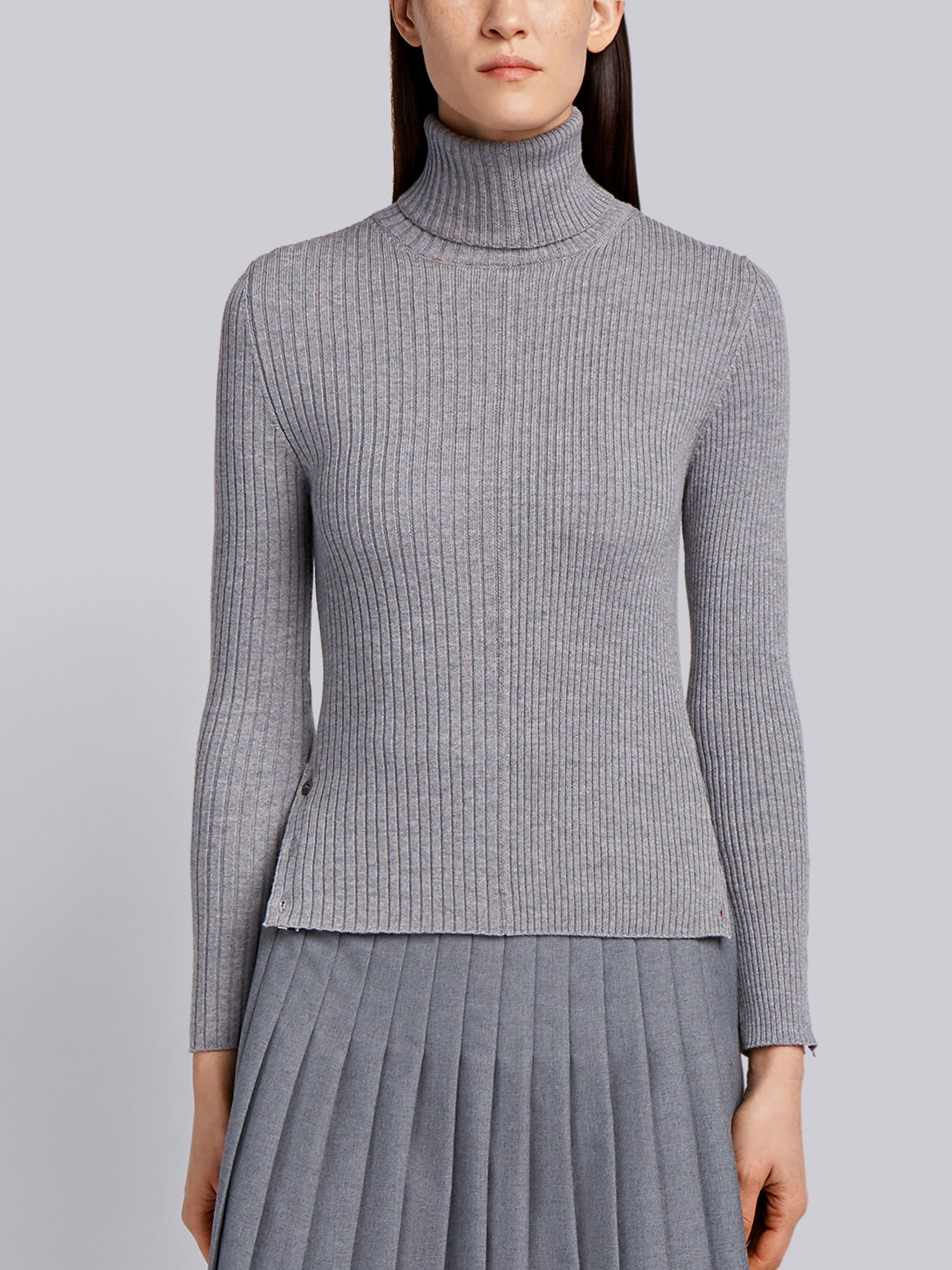 Striped Half-and-Half Rib Knit Turtleneck In Fine Merino Wool - 1