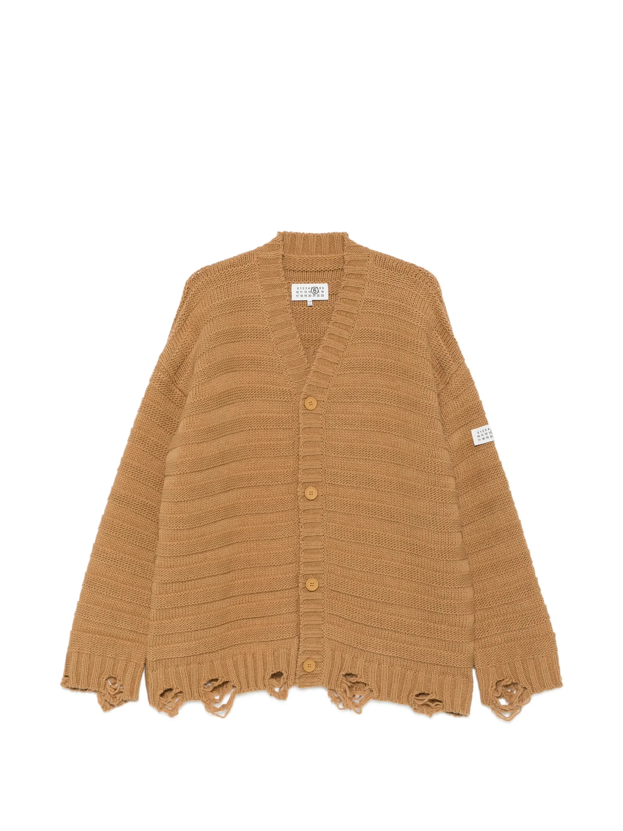 Mm6 Maison Margiela Distressed Ribbed-knit Cardigan - 1