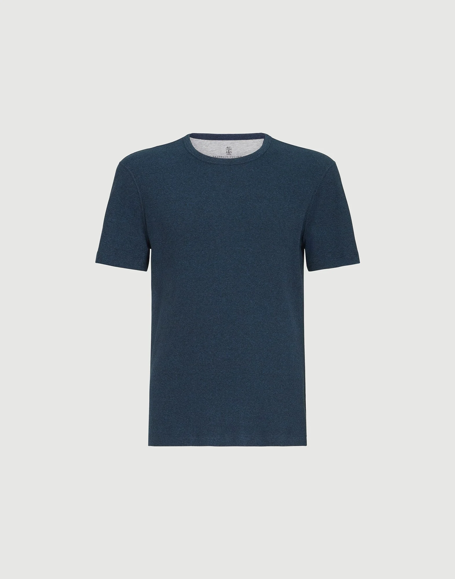 Denim-effect ribbed cotton jersey crew neck T-shirt - 1