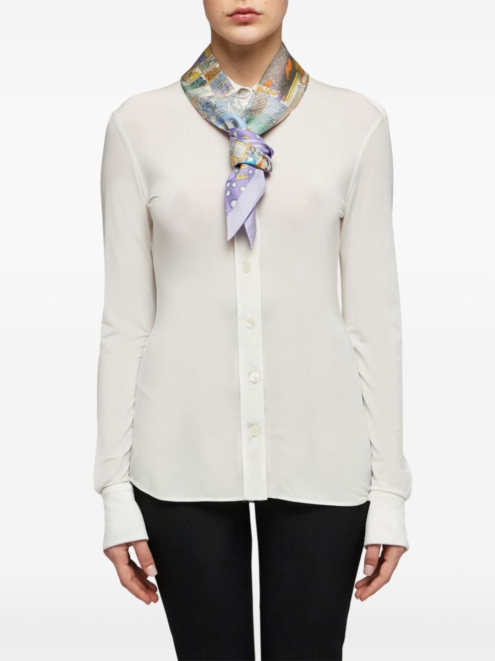 logo-print silk scarf - 4