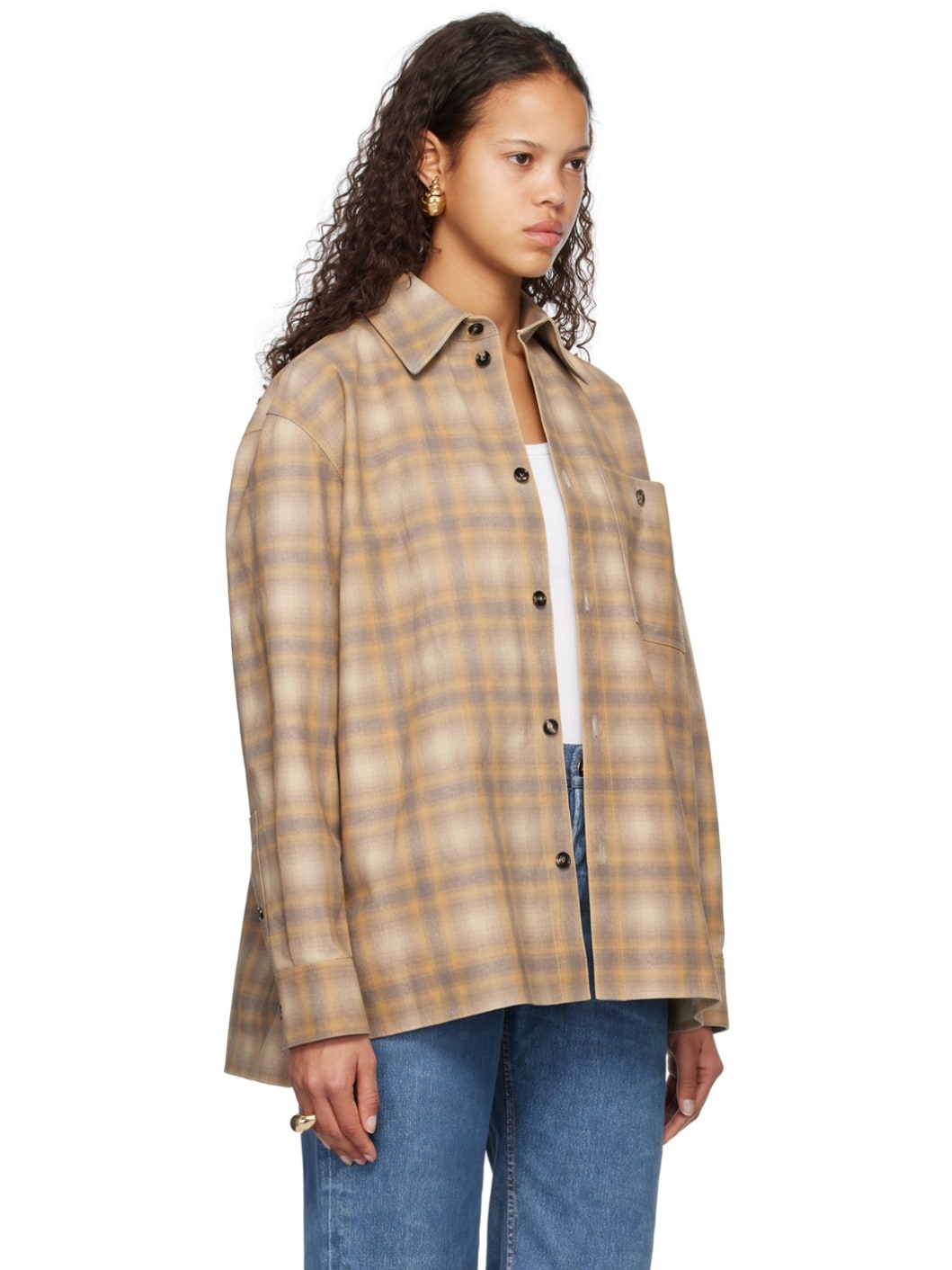 Beige Printed Leather Shirt - 2