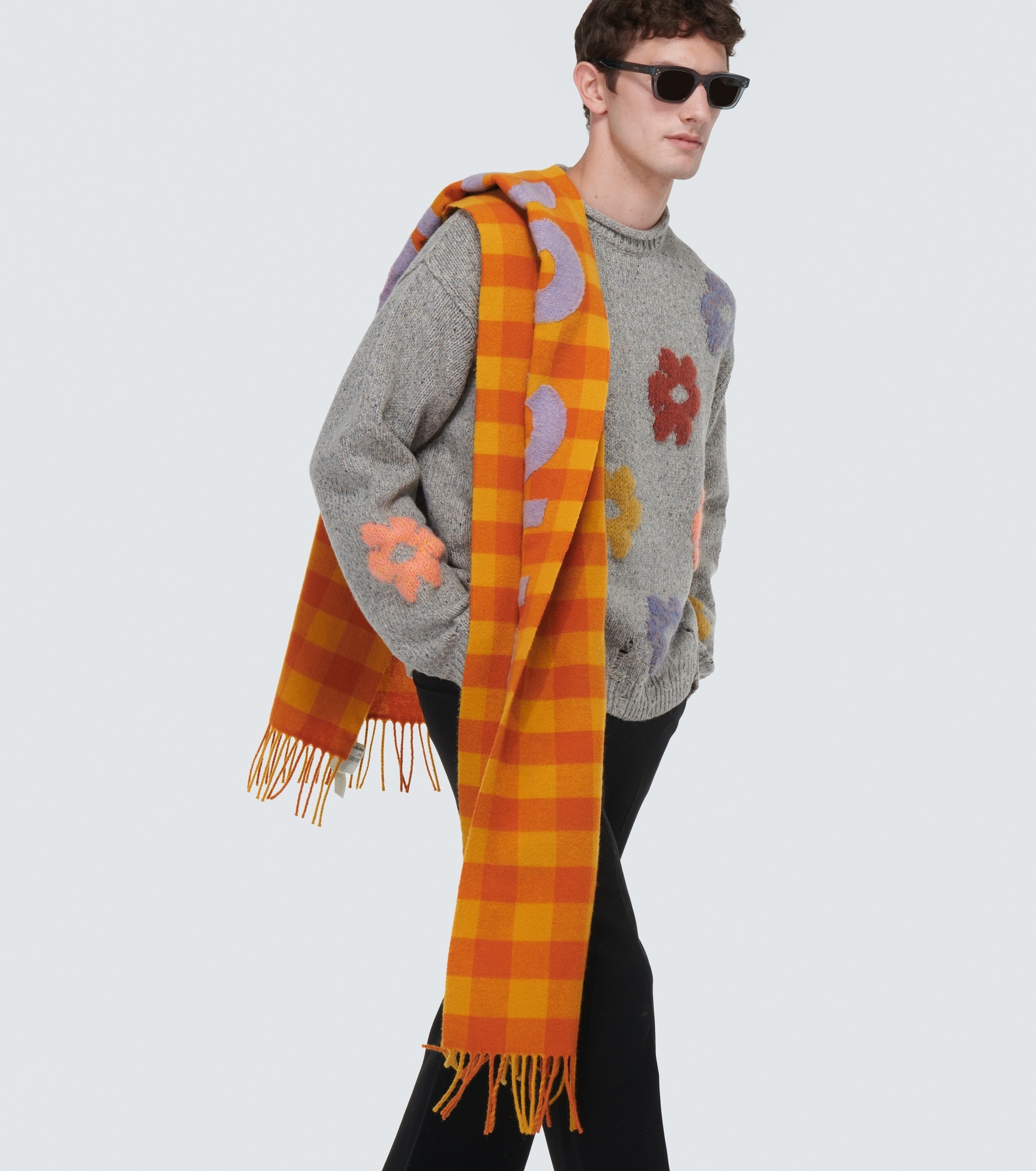 Logo checked wool-blend scarf - 3