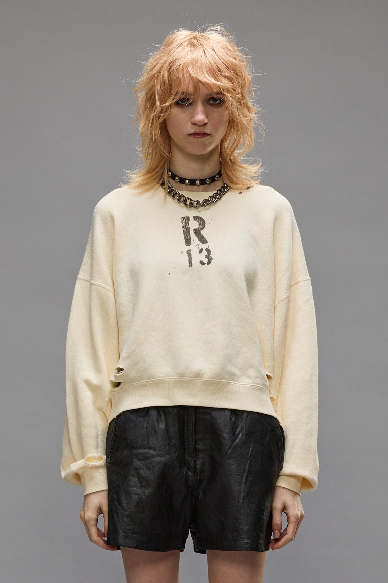 CROPPED R13 CREWNECK - NATURAL - 3