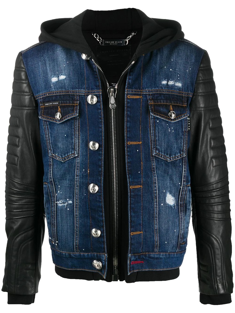 leather panel denim jacket - 1