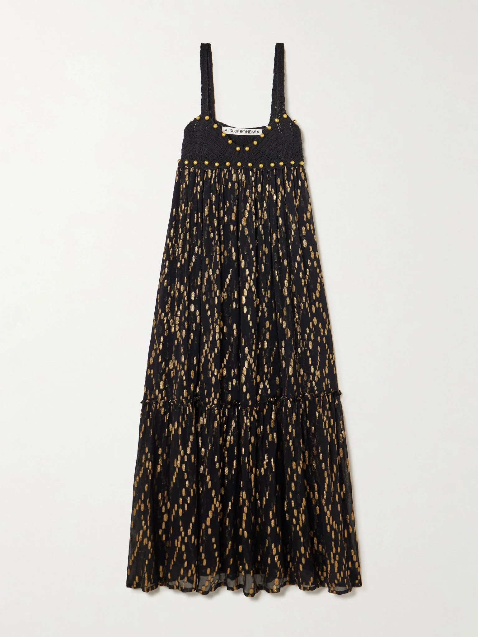 Victoria Twilight Mist embellished crotchet-trimmed fil coupé-voile midi dress Black - 1