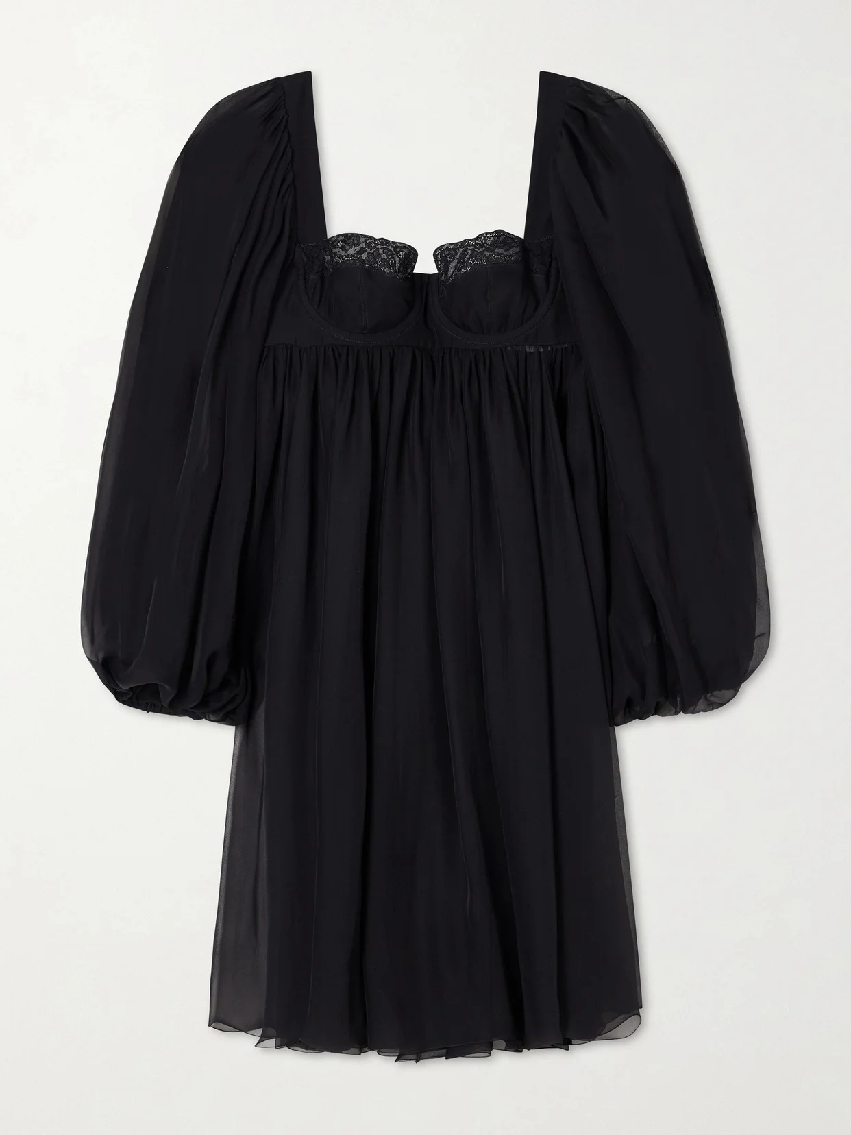 Pleated Lace-trimmed Silk And Cotton-blend Voile Mini Dress - 1