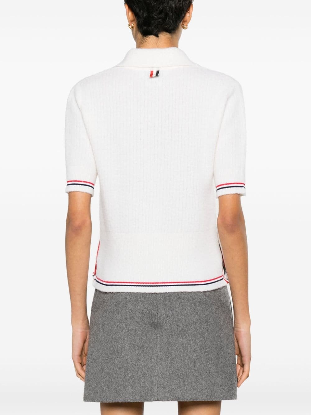 THOM BROWNE Women Brushed Tuck Stitch SS Polo With Keyhole Neckline In Merino Wool W/Rwb Stripe - 2