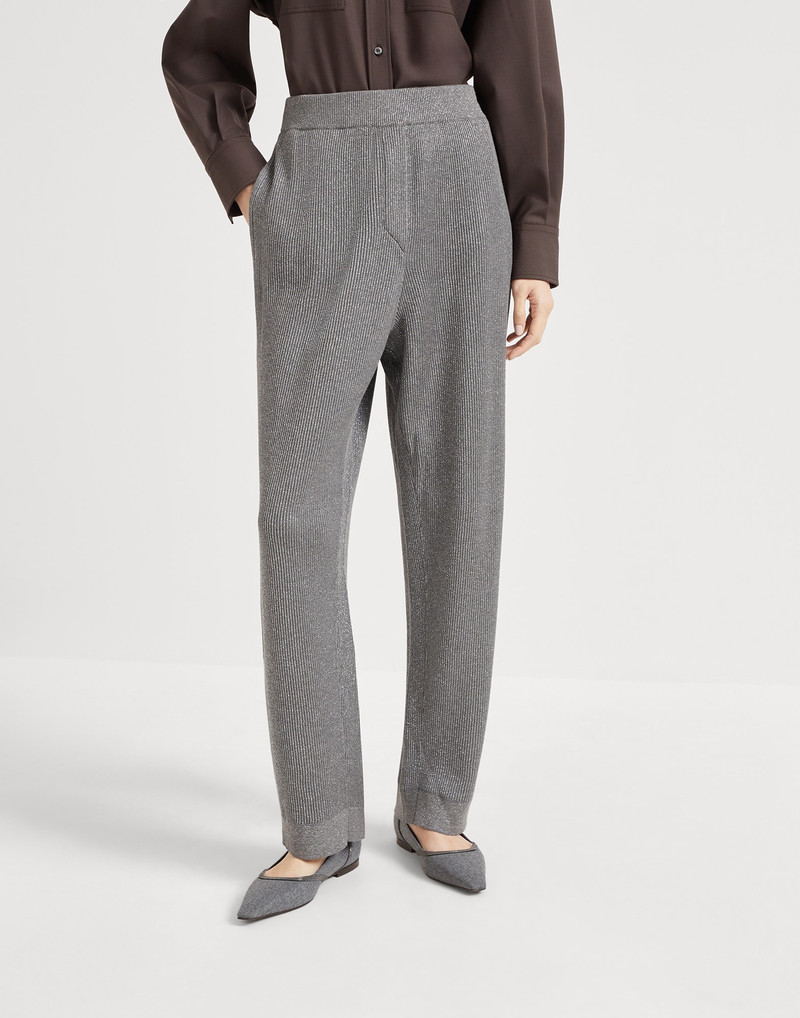 Sparkling cotton vanisé English rib knit trousers - 1