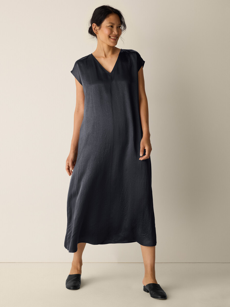 EILEEN FISHER Textured Satin V-Neck Dress outlook