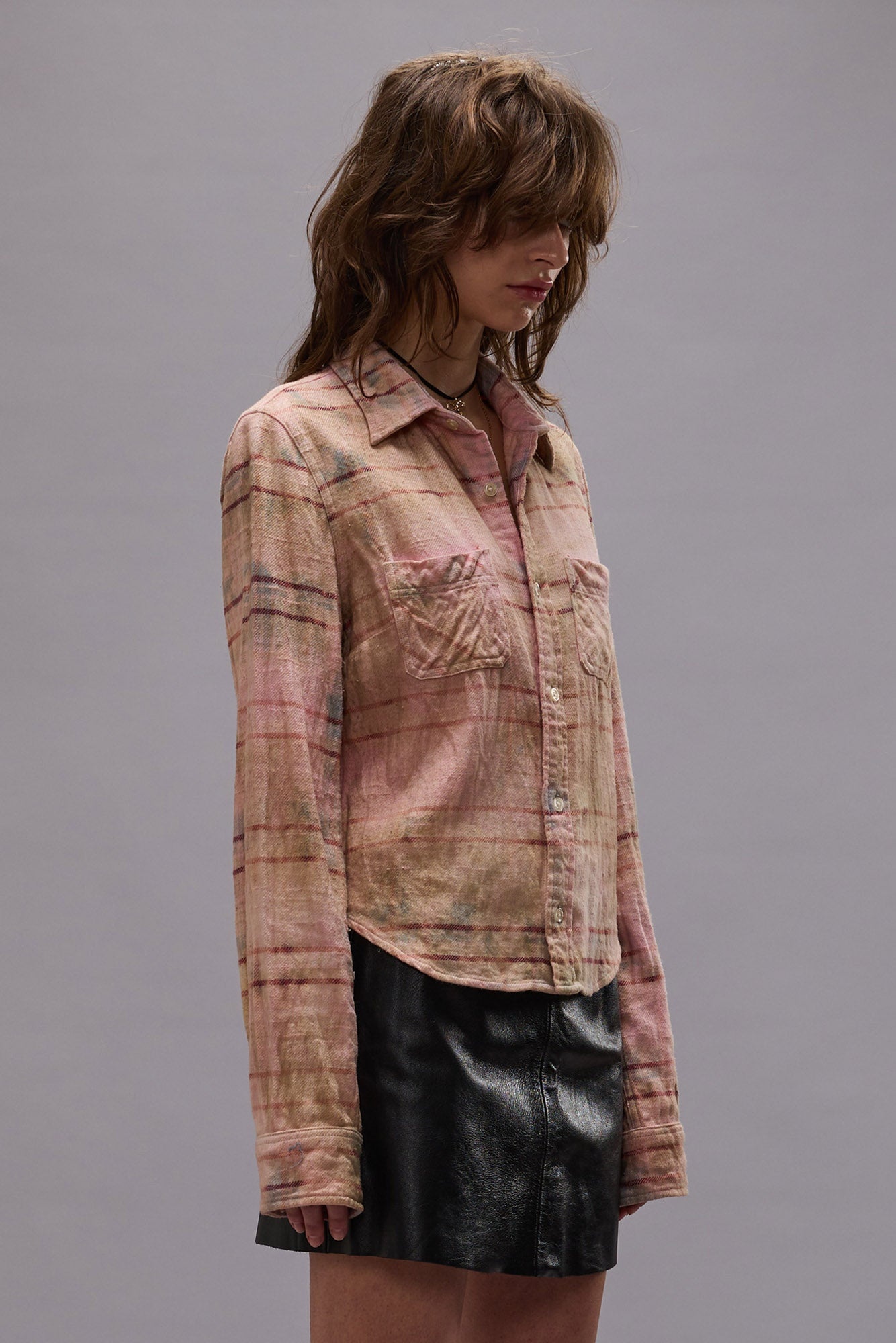 SHRUNKEN WORKSHIRT - PINK OVERDYED PLAID - R13 - 4
