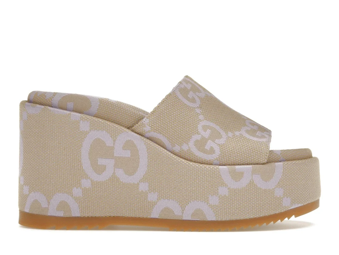 Gucci Jumbo GG Platform Slide Sandal Beige Light Blue Canvas - 1