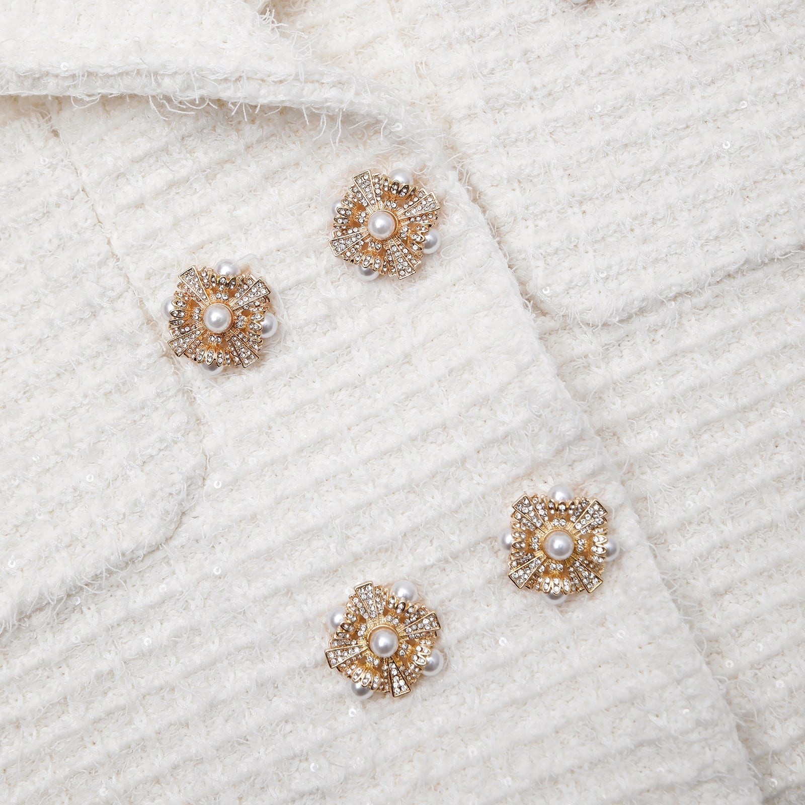 Cream Sequin Textured Knit Jacket - 6