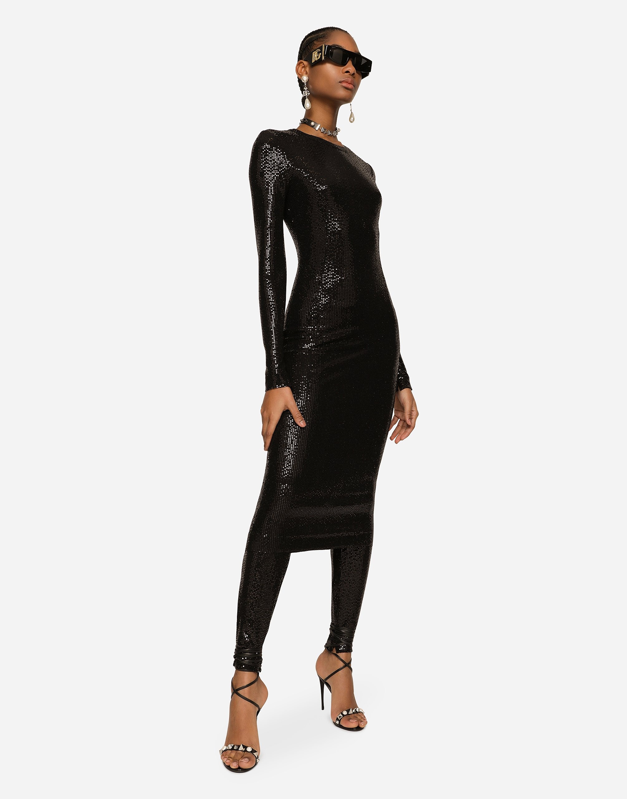 Jersey midi dress with sequins - 5