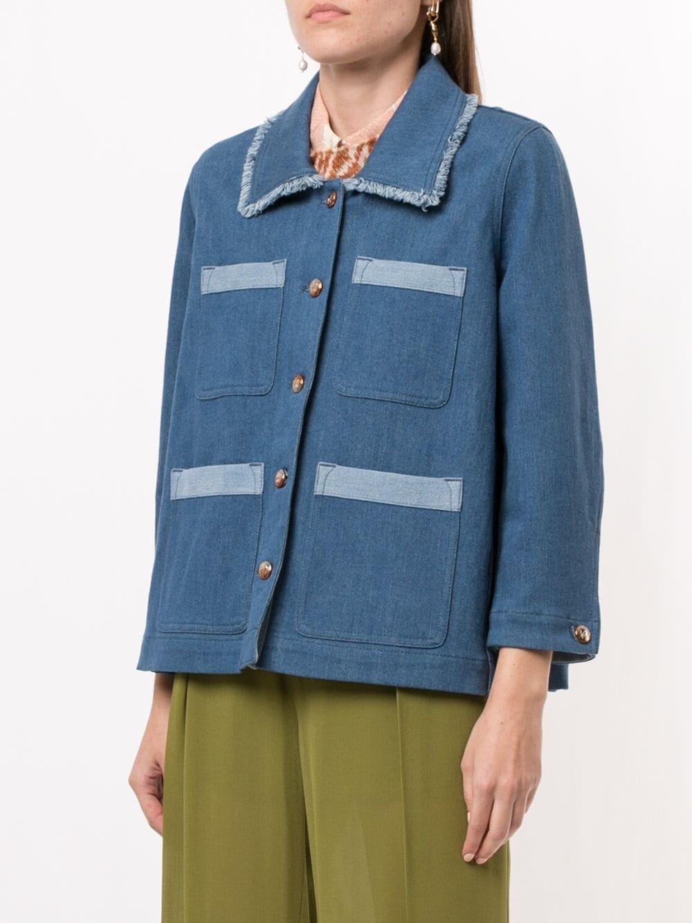 button-up frayed denim jacket - 3