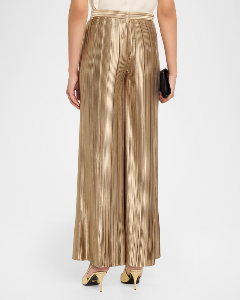 Metallic Plisse Satin Wide-Leg Pants 3