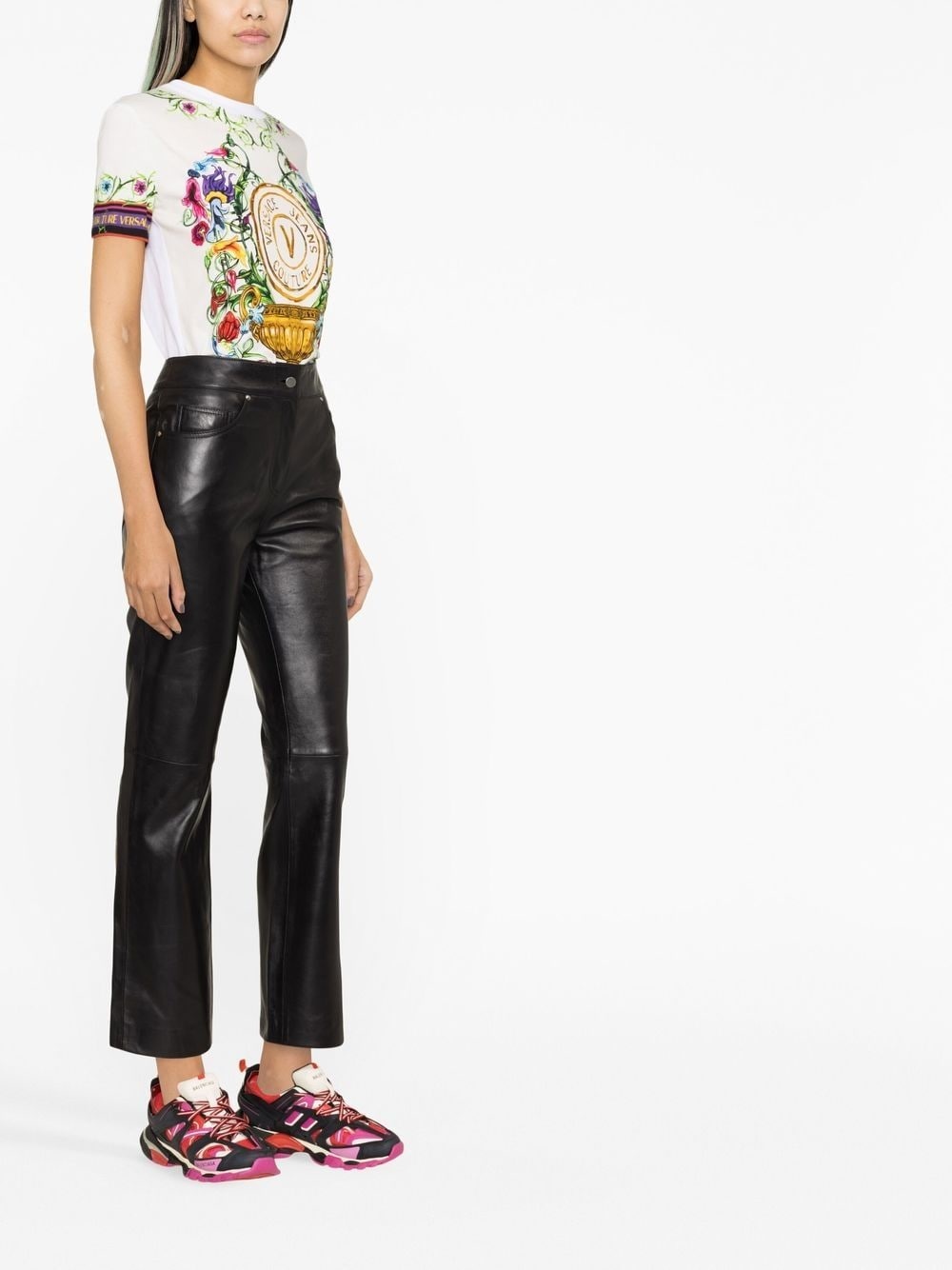 faux-leather straight leg trousers - 3