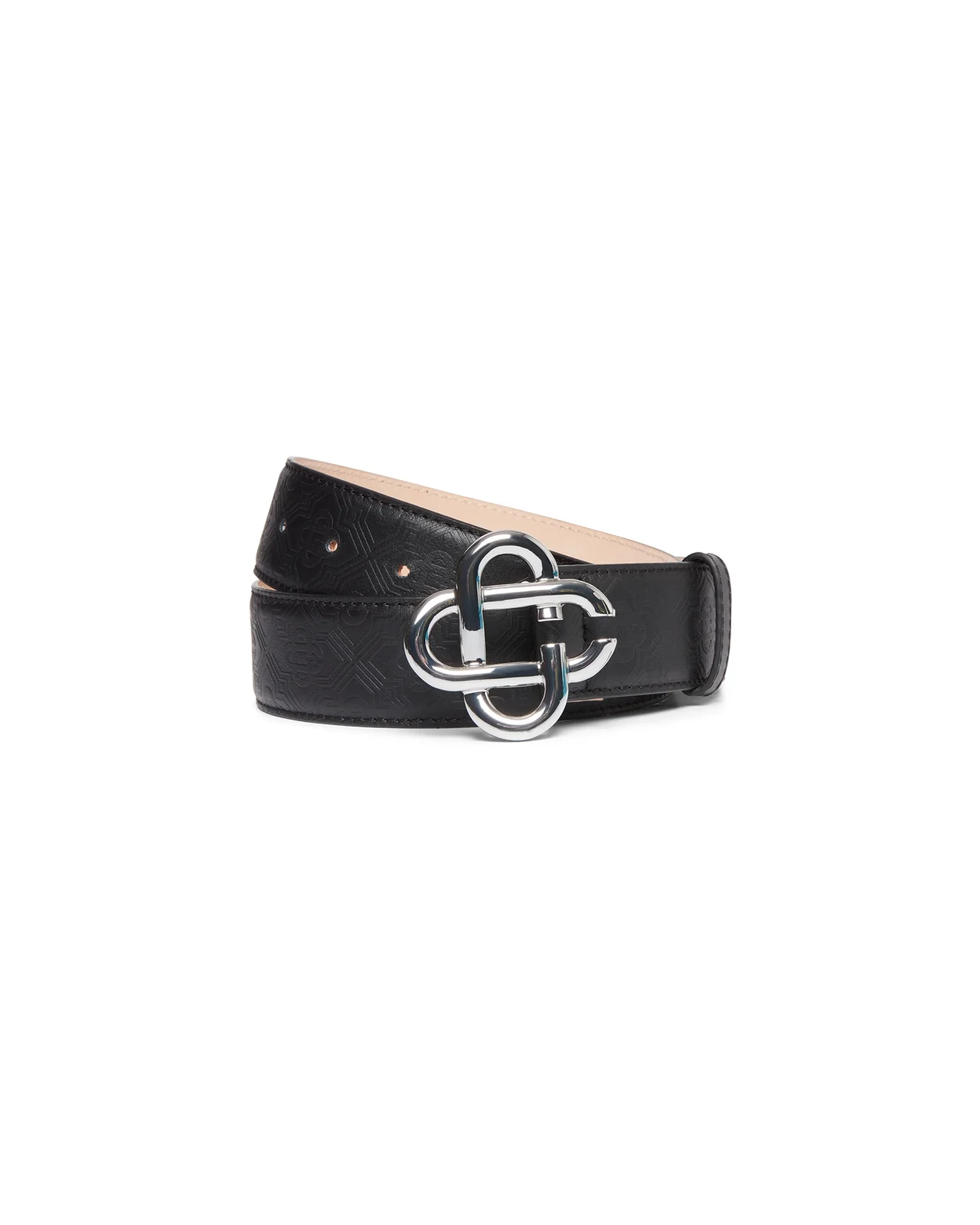 Mens Black Silver CC Logo Buckle Belt - 1
