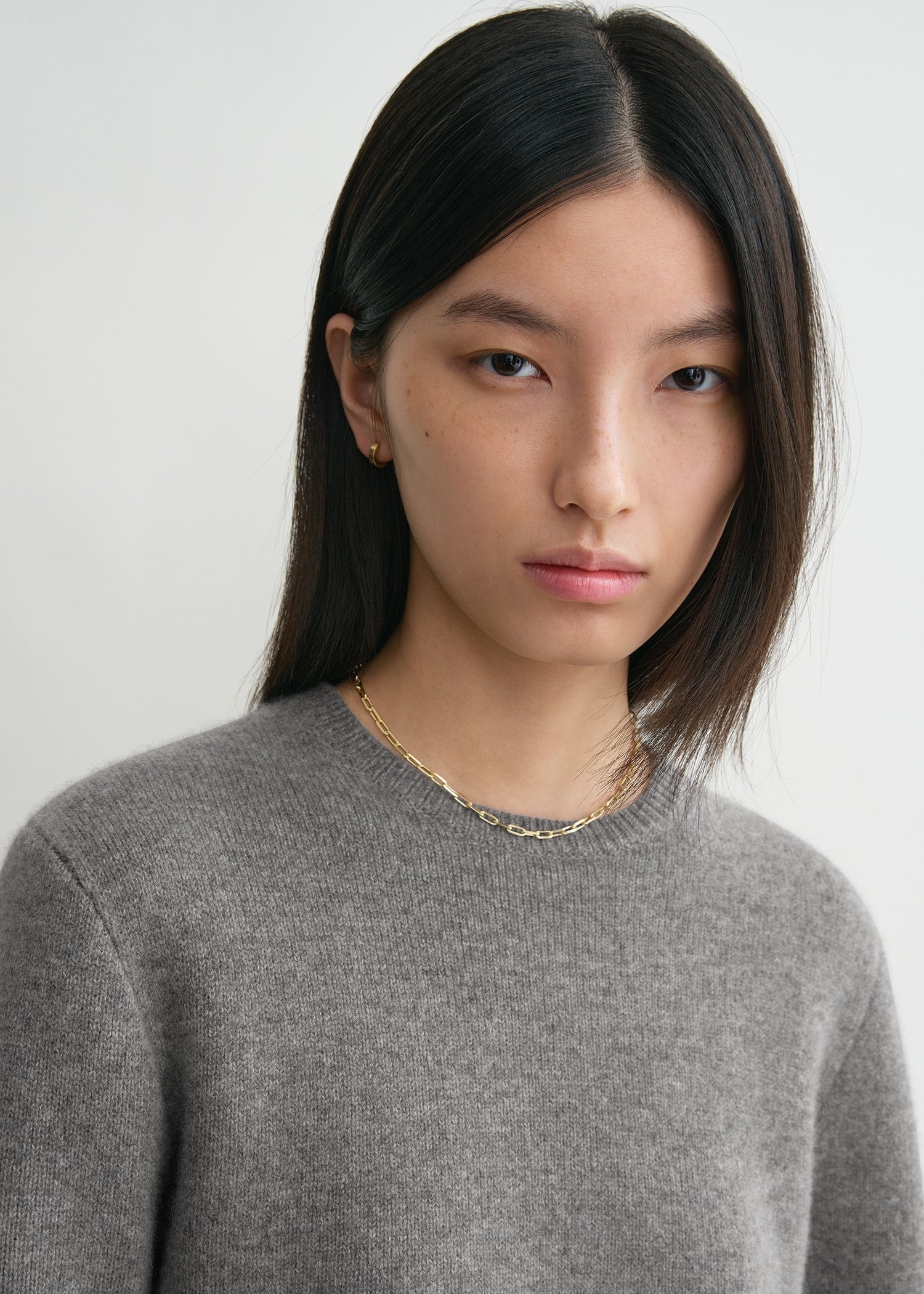 Cropped crew-neck knit grey melange - 3