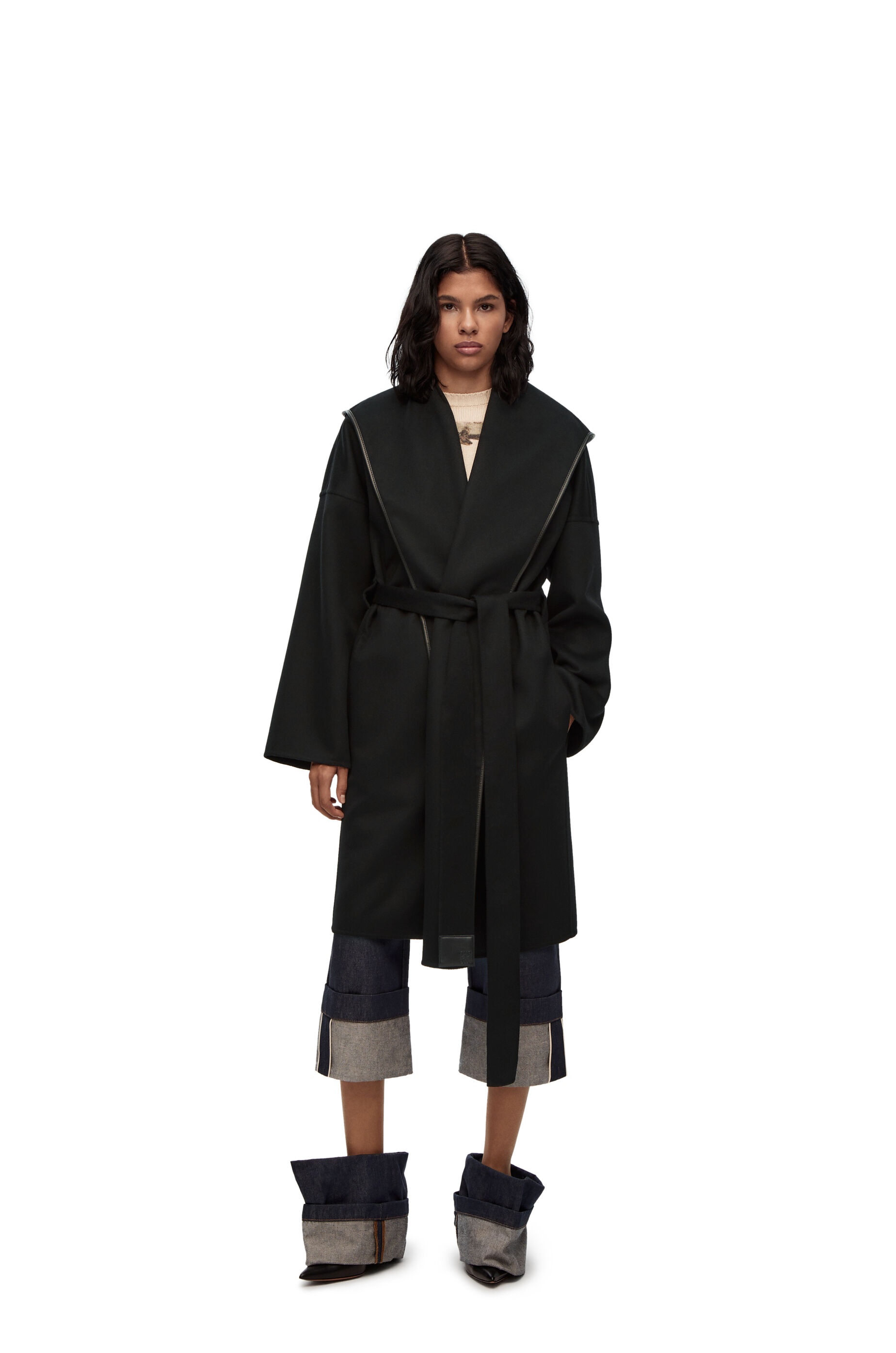 Short hooded coat in wool and cashmere - 3