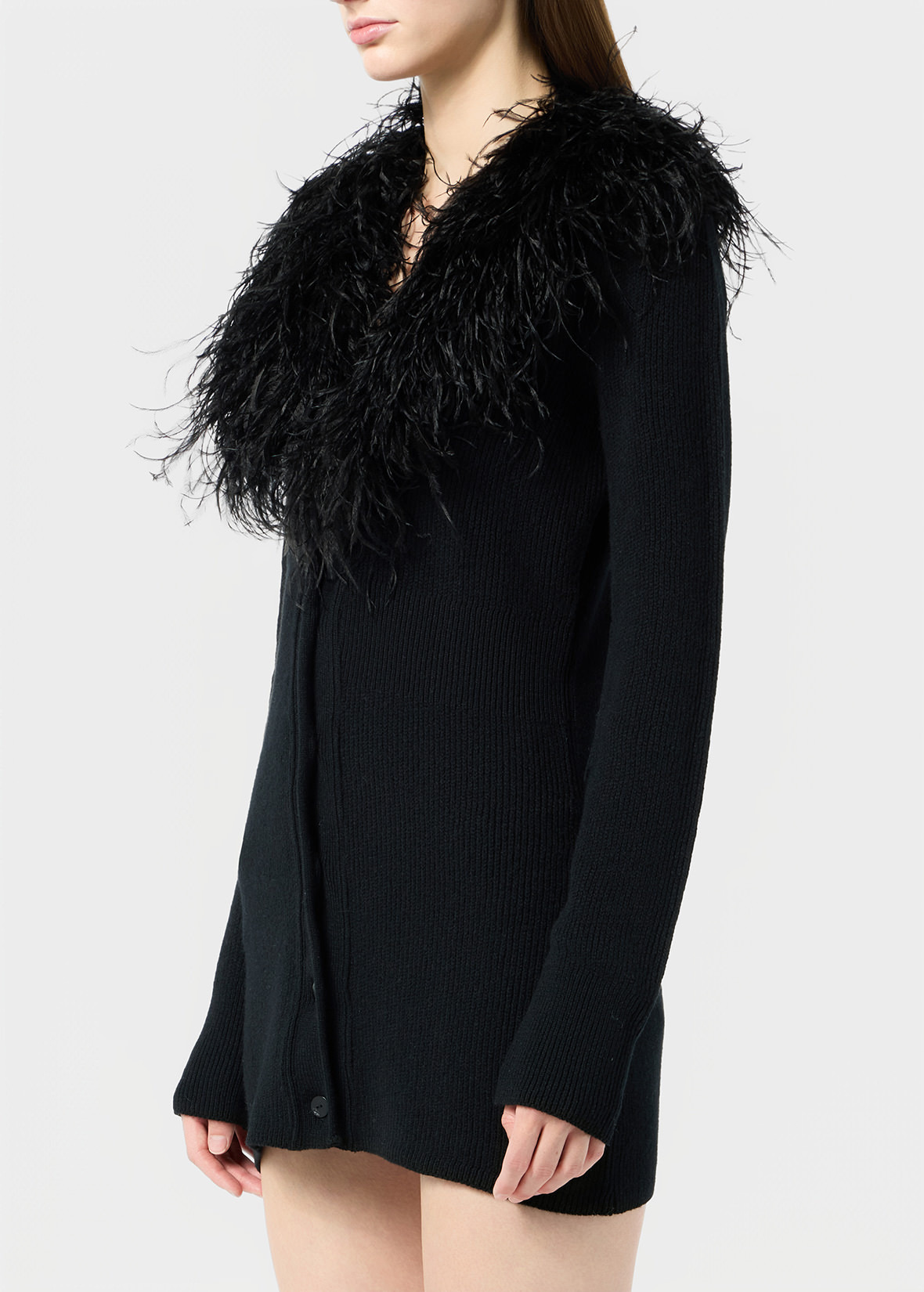 WOOL CARDIGAN WITH FEATHER COLLAR - 5