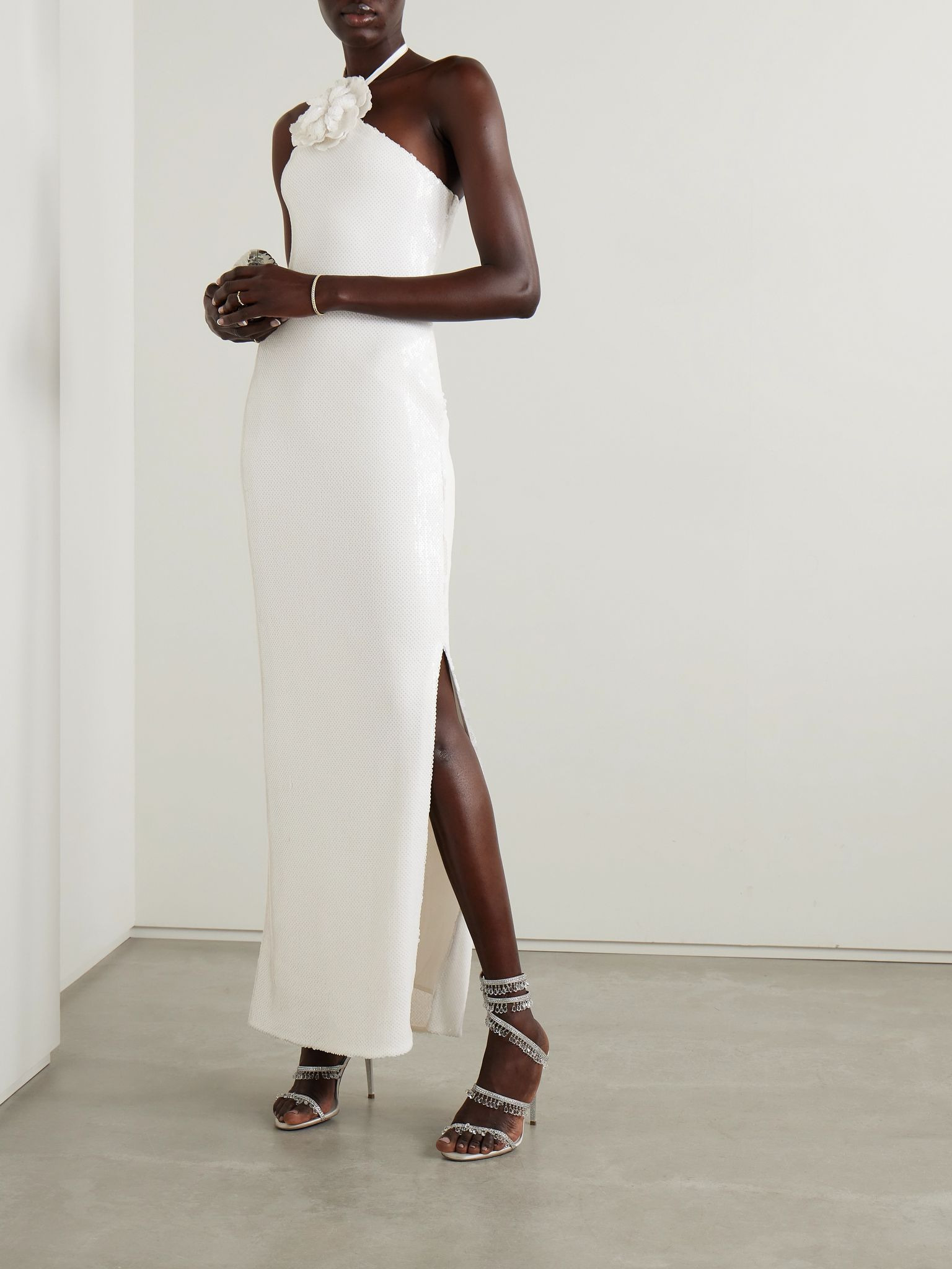 Embellished sequined tulle halterneck gown White - 2