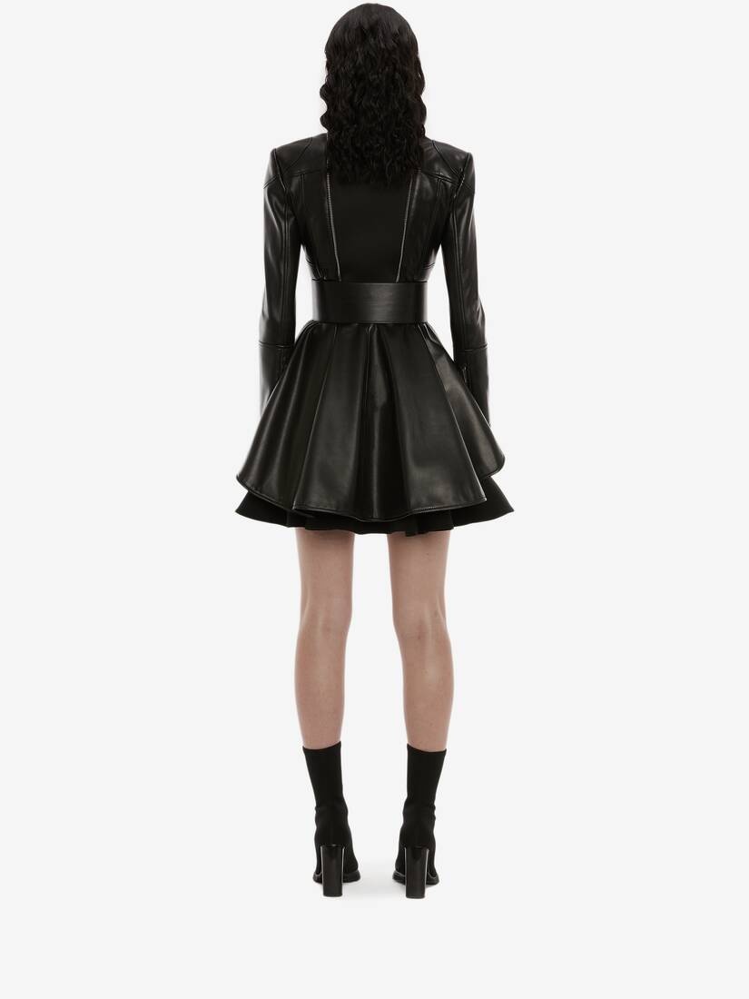 Spliced Peplum Biker Jacket in Black - 4