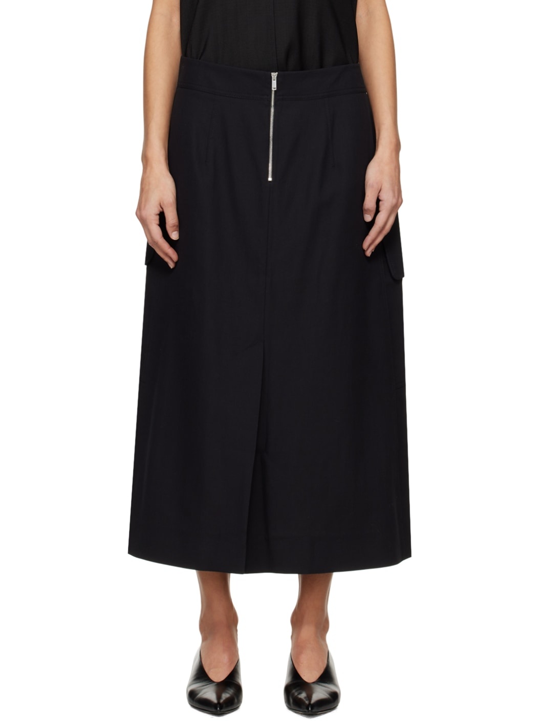 STUDIO NICHOLSON｜SKIRTS (TYRELL SKIRTS - BLACK (1344)) Studio Nicholson Black Tyrell Midi Skirt | REVERSIBLE