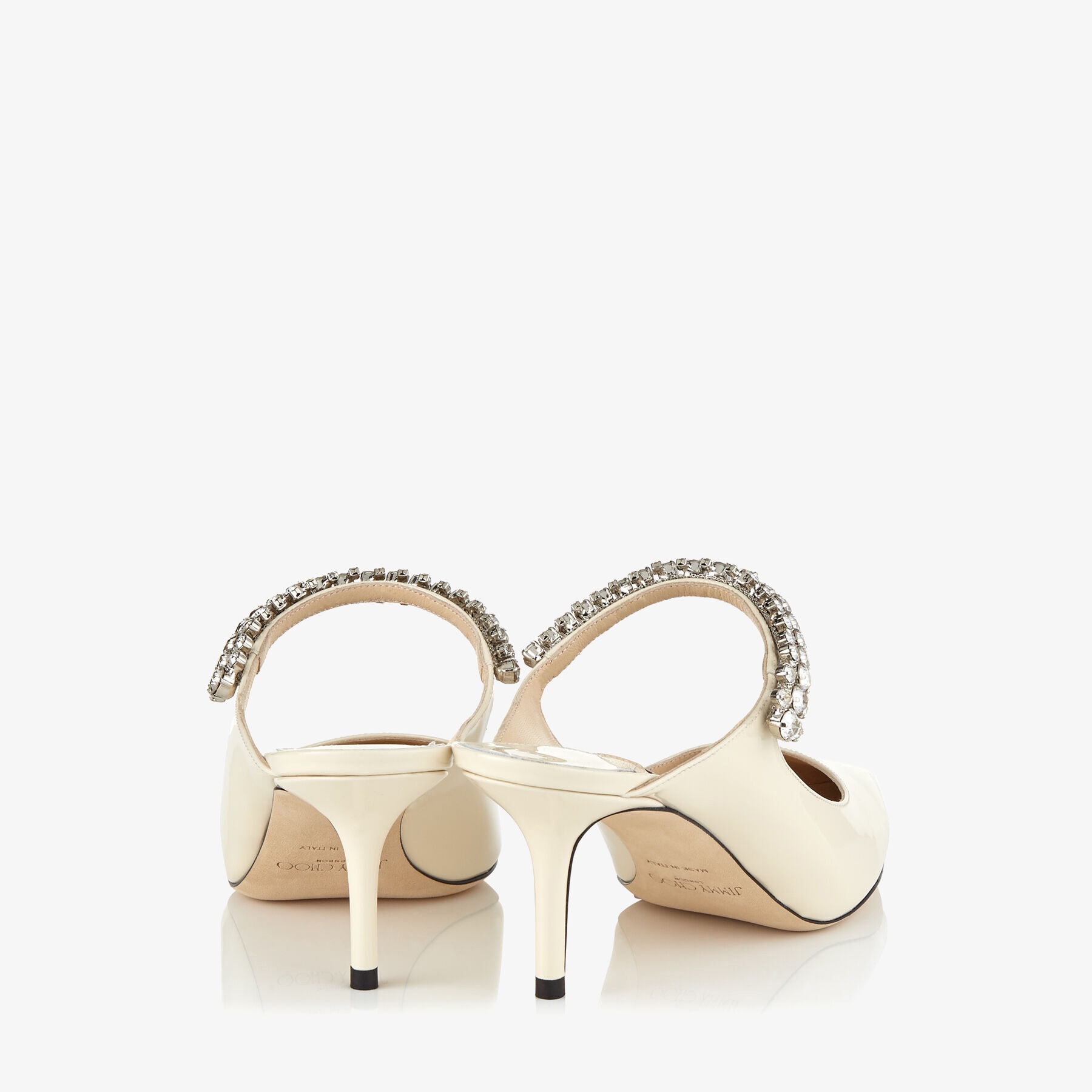 JIMMY CHOO Bing 65 Linen Patent Leather Mules with Crystal
