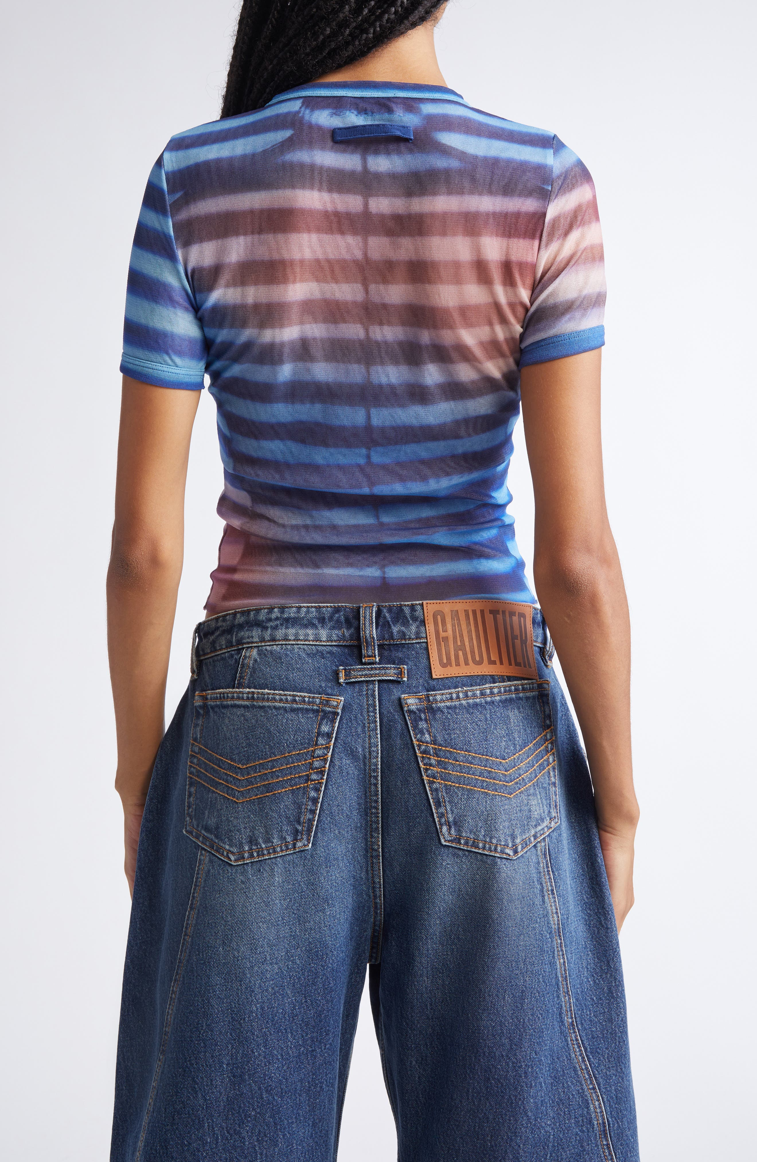 Jean Paul Gaultier Air Print Mesh Baby Tee in Light Blue/Blue/Peach at Nordstrom - 3