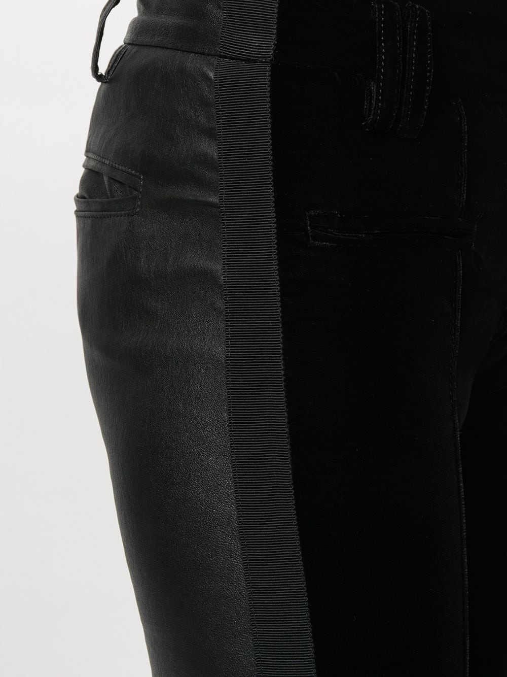 velvet/leather contrast trousers - 5