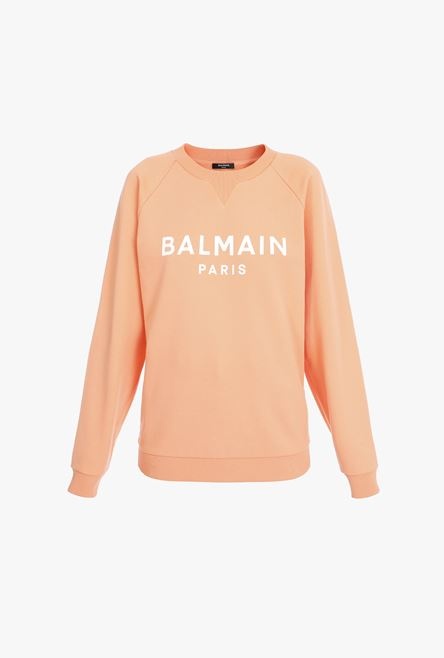 Peach cotton sweatshirt with white Balmain logo - 1
