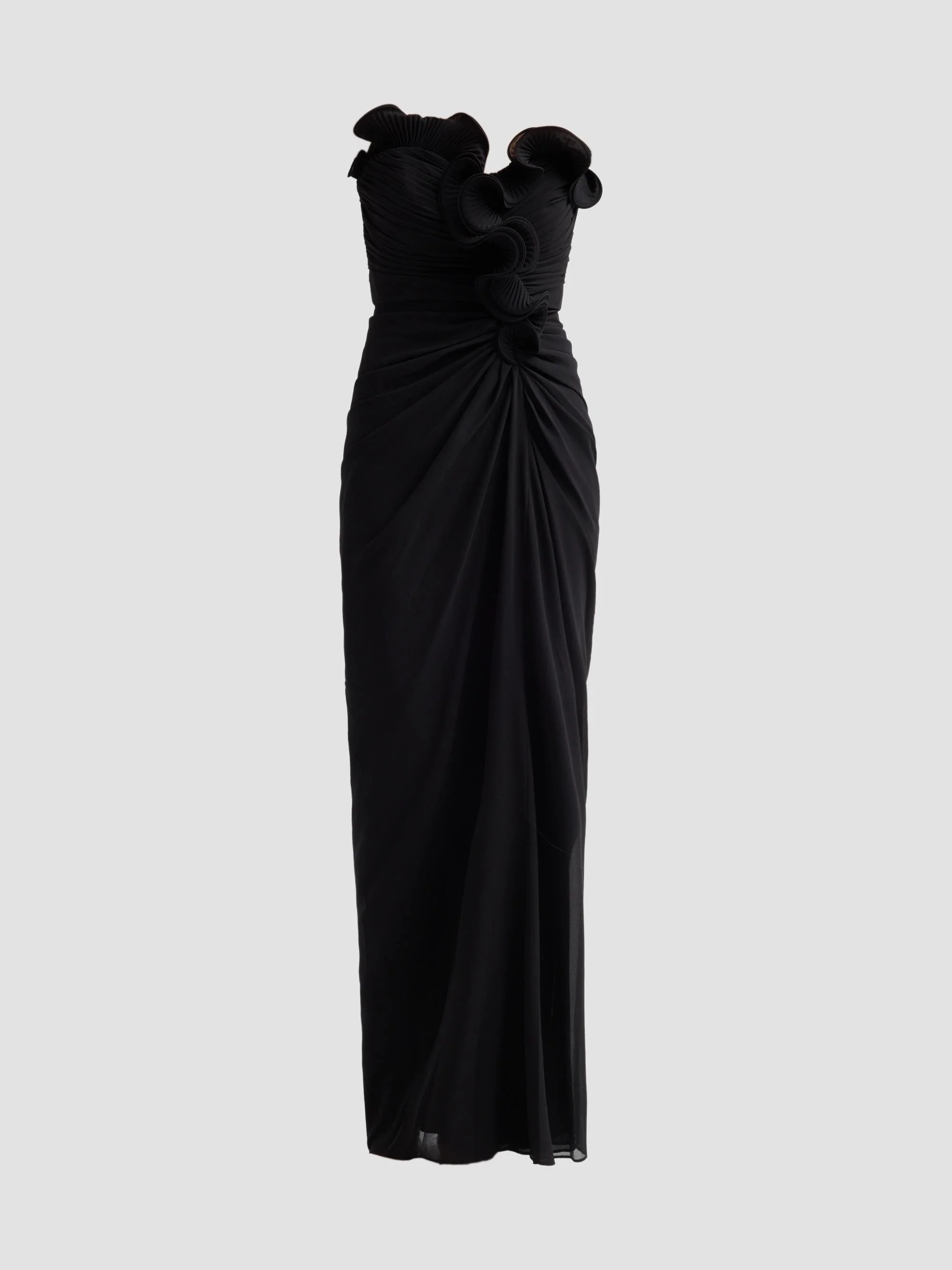 Women's Pleated Ruffle Chiffon Column Gown - Black - 1