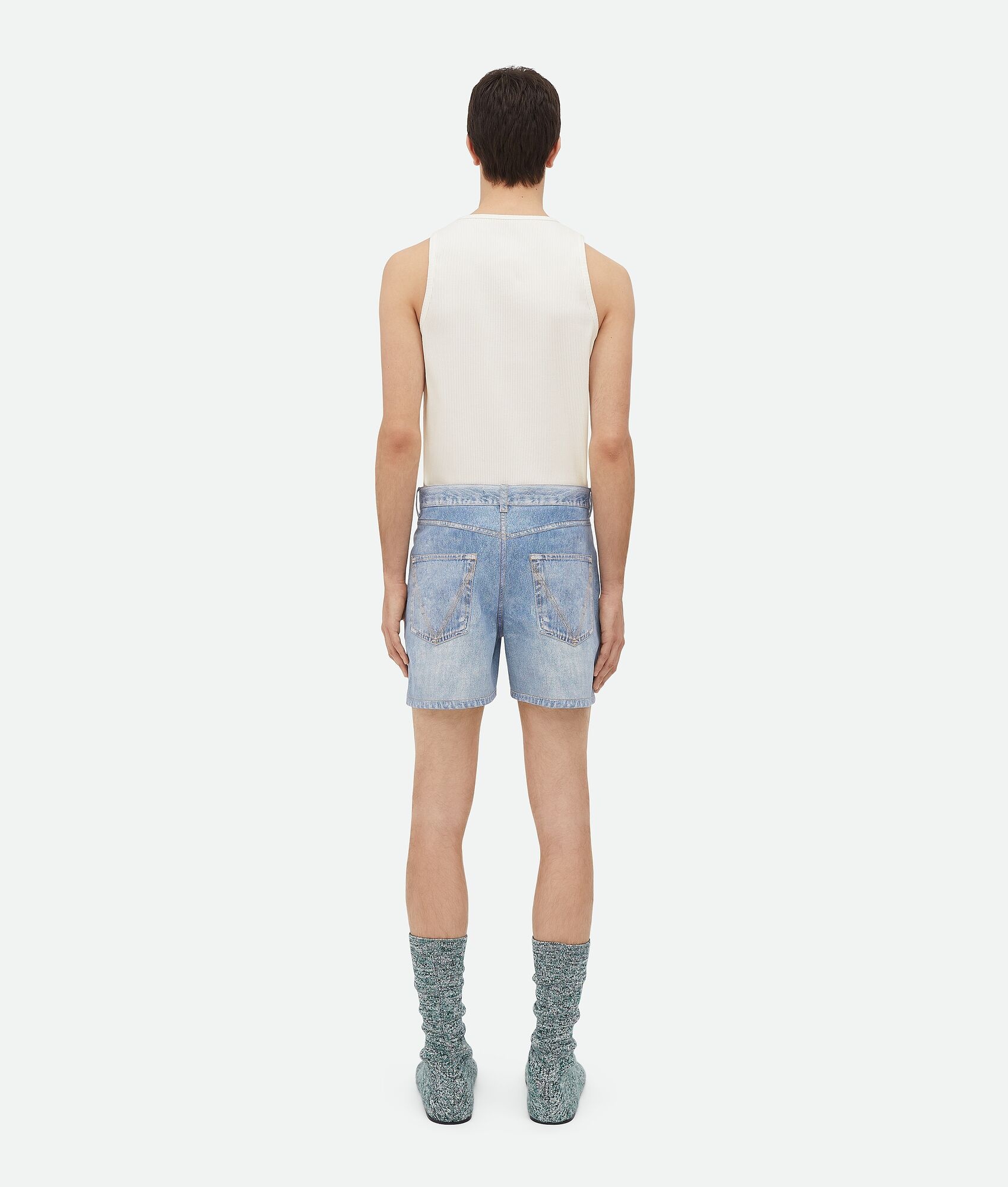 Printed Leather Denim Shorts - 3