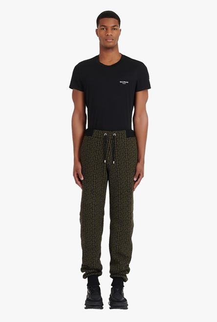 Khaki and black cotton sweatpants with Balmain monogram - 4