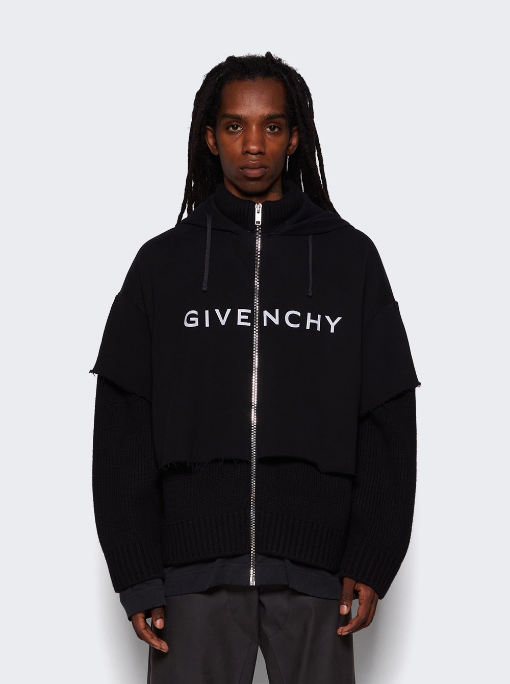 Givenchy Knit Felpa and Jersey Mash Up Hoodie Faded Black